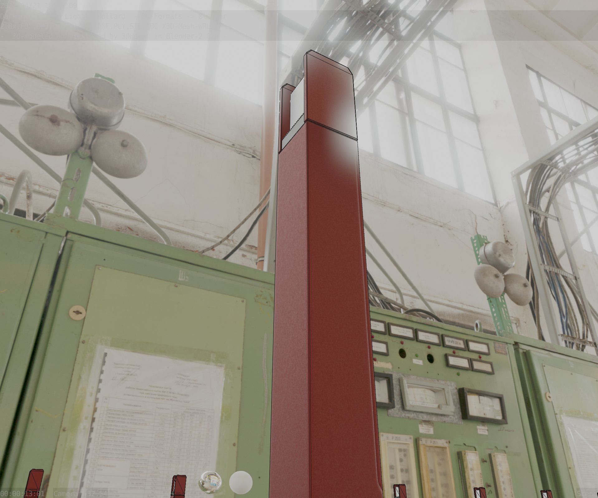 Street Light 8 Bollard 900mm Dark Red Version 1 Low-poly 3D model_14