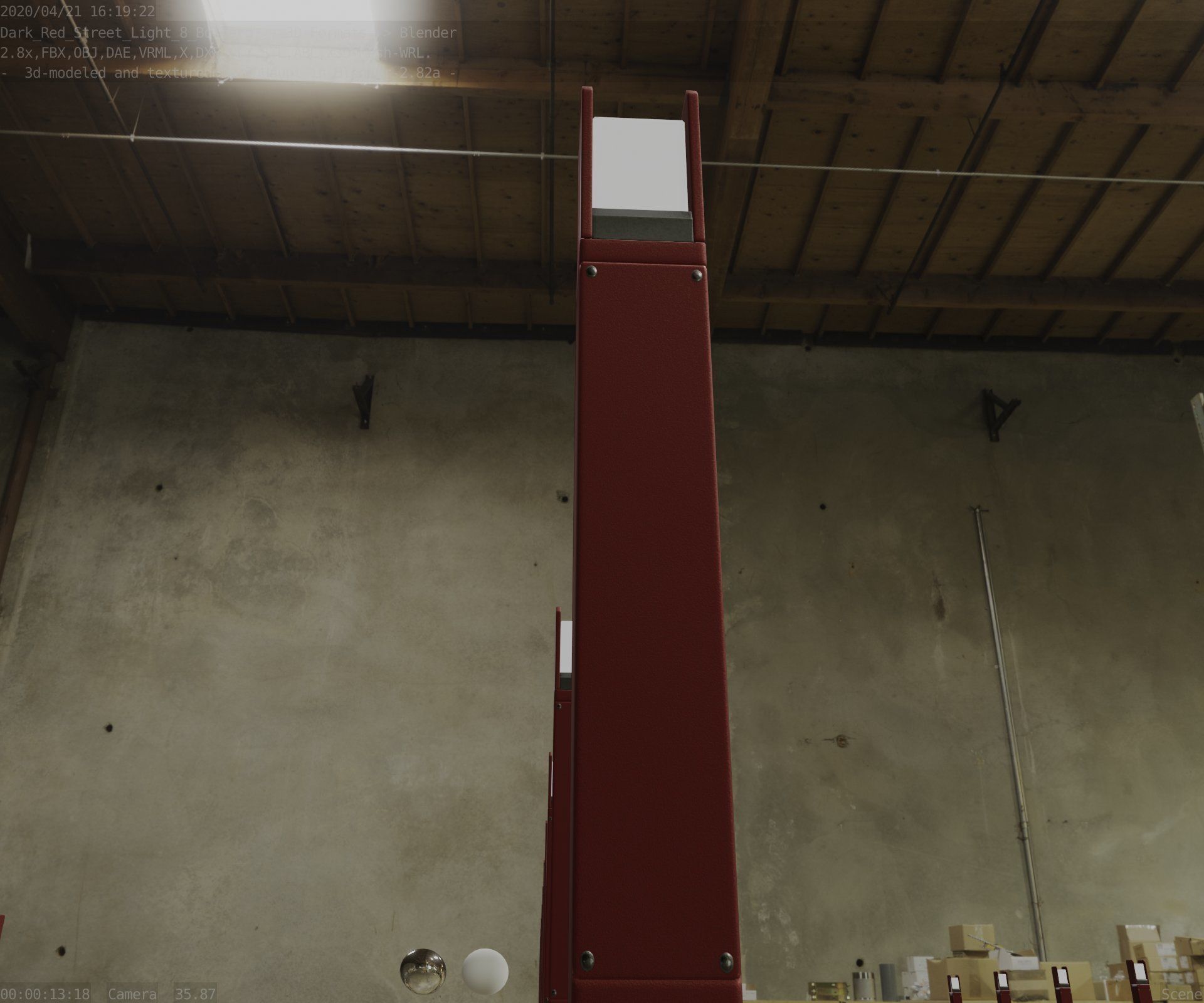 Street Light 8 Bollard 900mm Dark Red Version 1 Low-poly 3D model_30