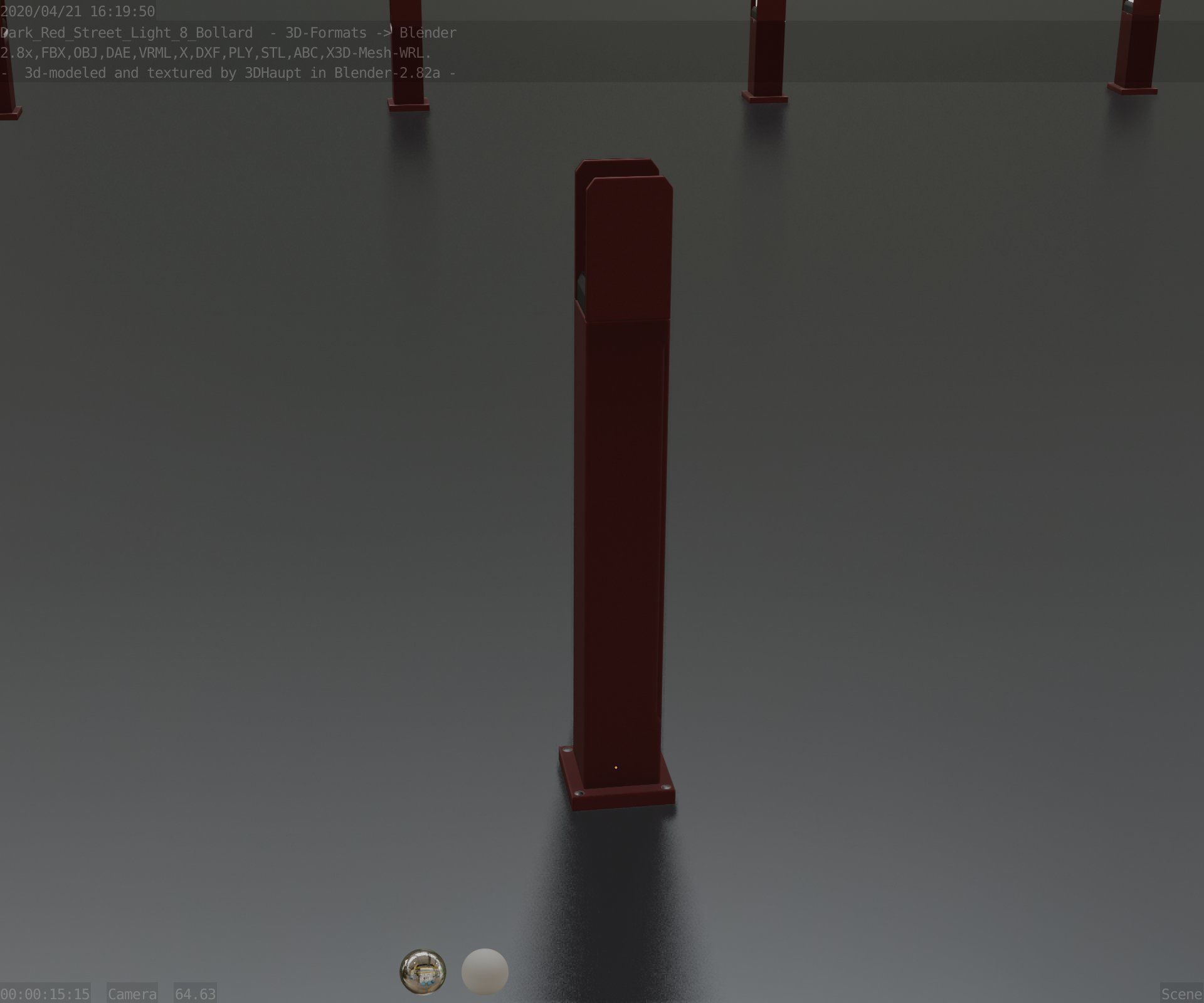 Street Light 8 Bollard 900mm Dark Red Version 1 Low-poly 3D model_75