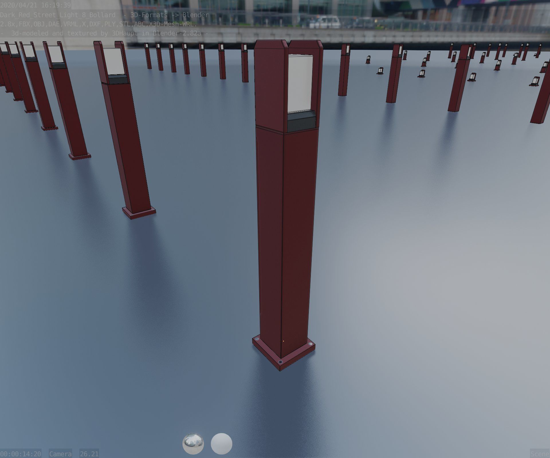 Street Light 8 Bollard 900mm Dark Red Version 1 Low-poly 3D model_56