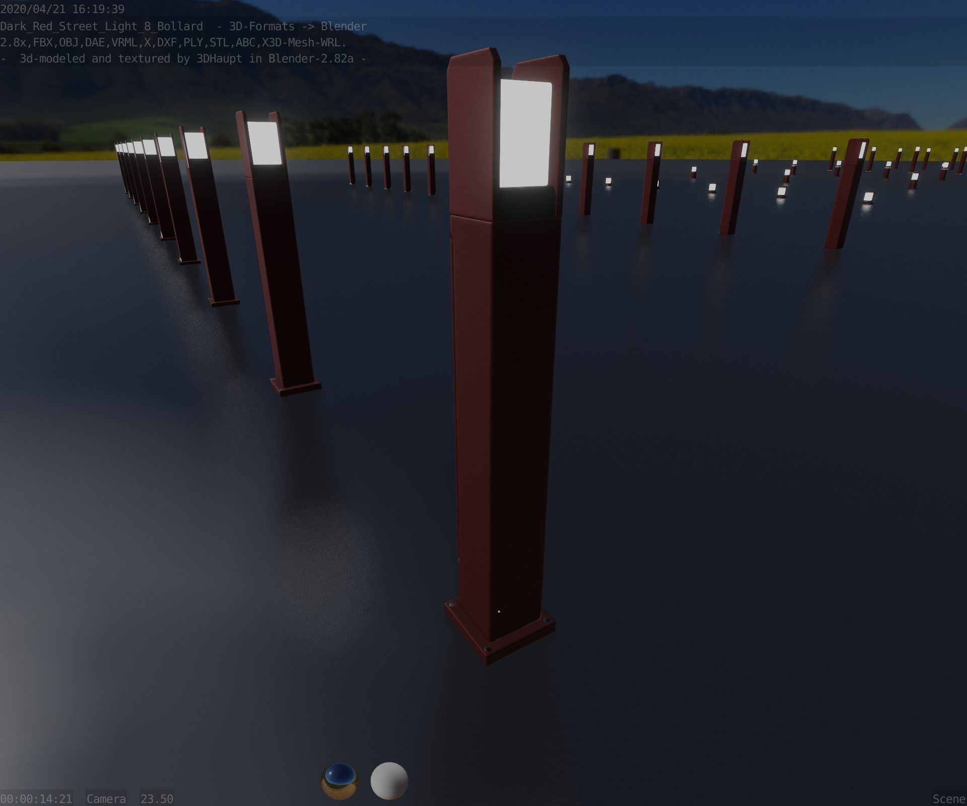 Street Light 8 Bollard 900mm Dark Red Version 1 Low-poly 3D model_57