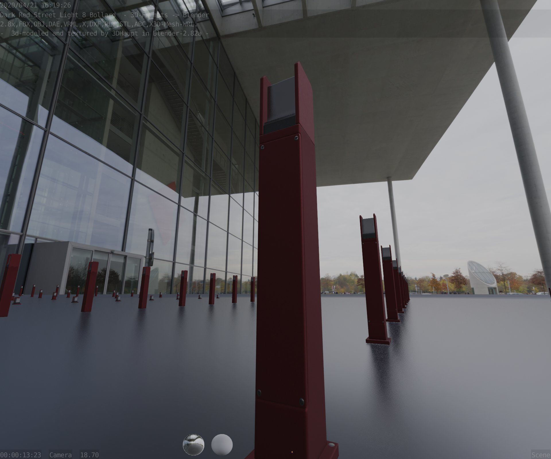 Street Light 8 Bollard 900mm Dark Red Version 1 Low-poly 3D model_35