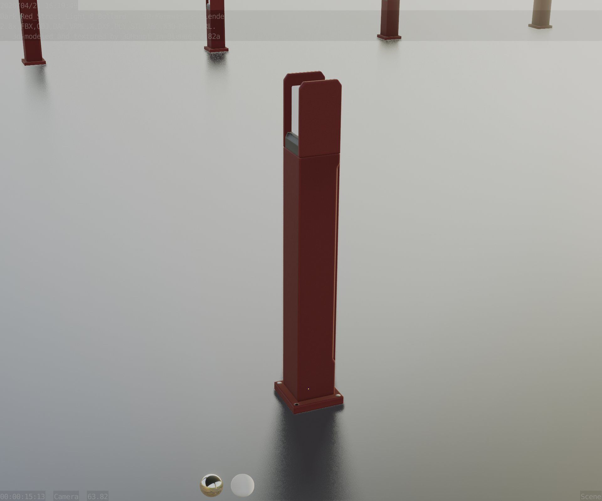 Street Light 8 Bollard 900mm Dark Red Version 1 Low-poly 3D model_73