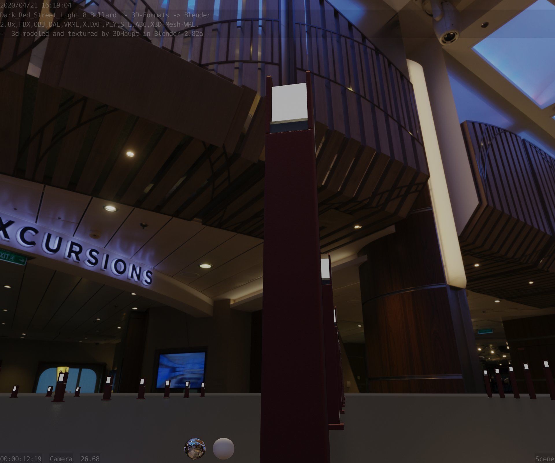 Street Light 8 Bollard 900mm Dark Red Version 1 Low-poly 3D model_6