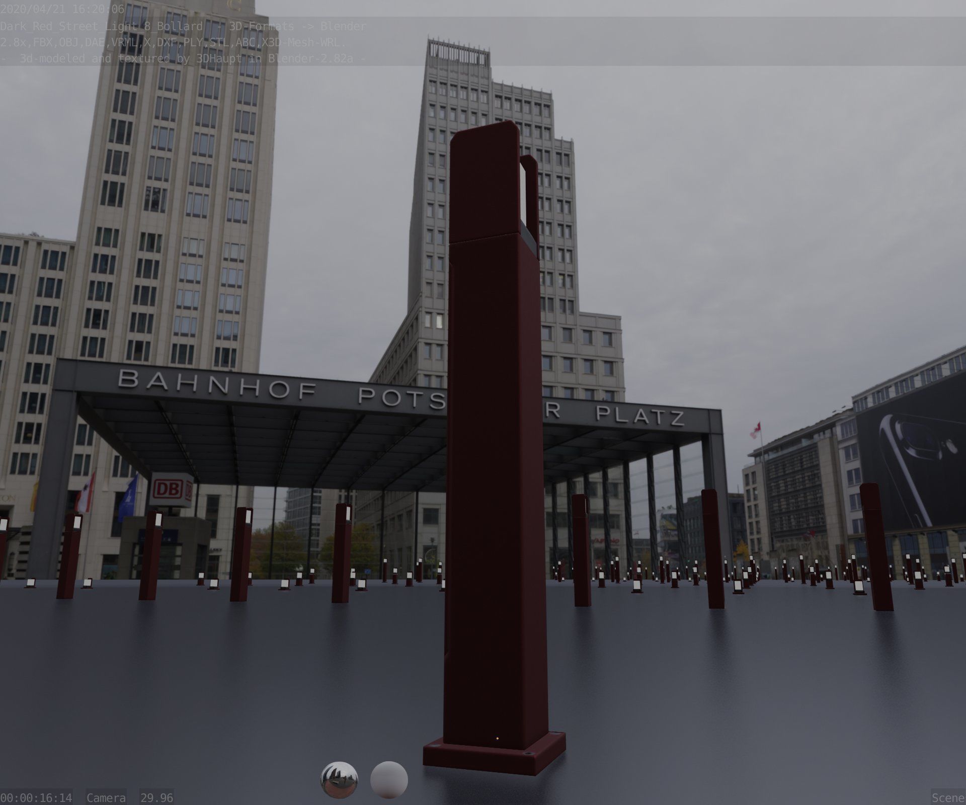 Street Light 8 Bollard 900mm Dark Red Version 1 Low-poly 3D model_98