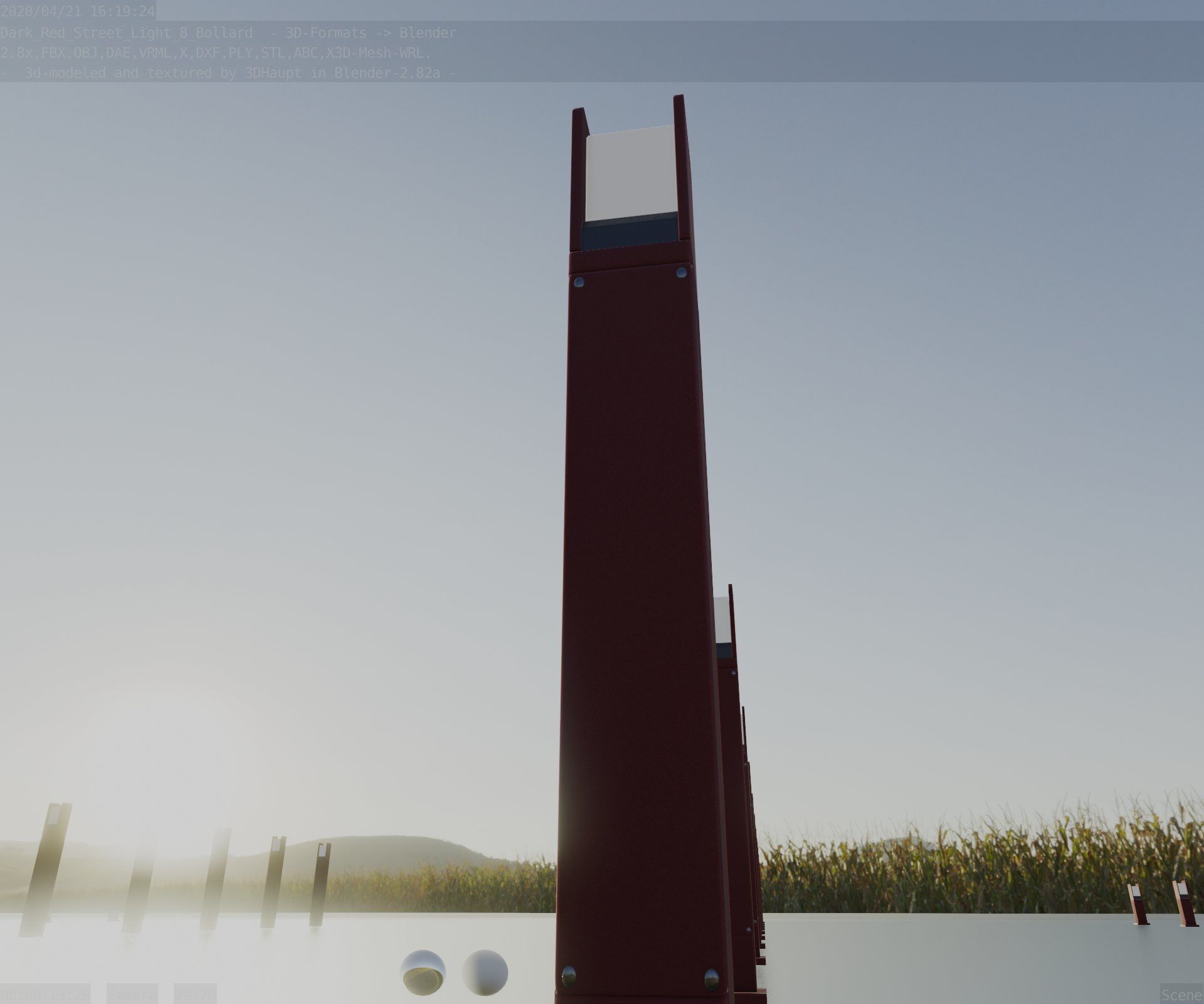 Street Light 8 Bollard 900mm Dark Red Version 1 Low-poly 3D model_32