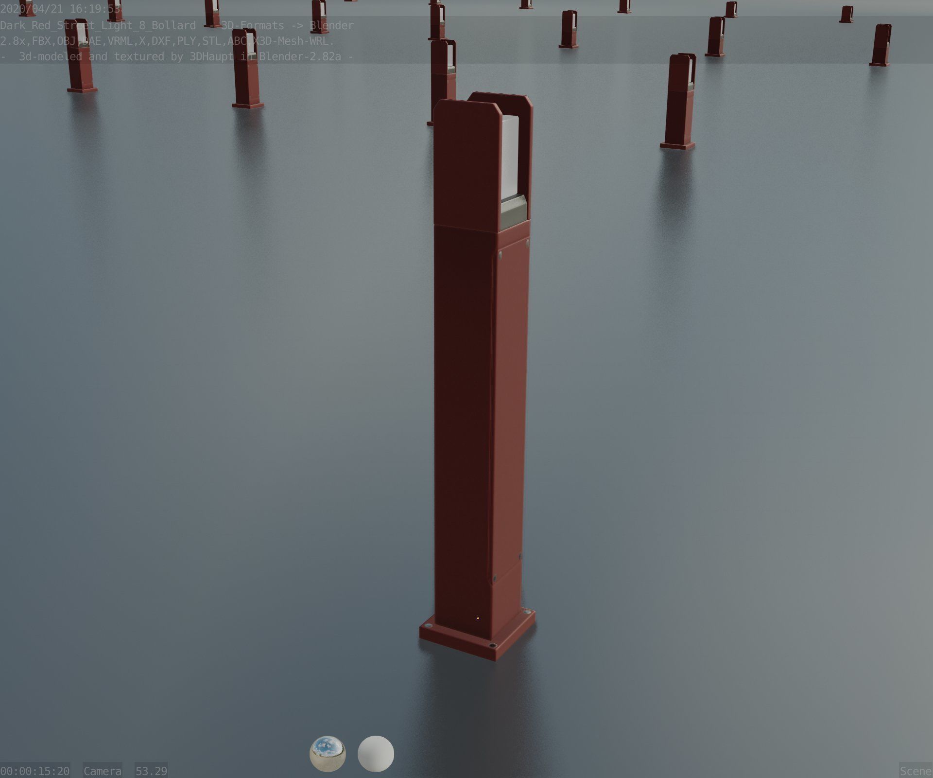 Street Light 8 Bollard 900mm Dark Red Version 1 Low-poly 3D model_80