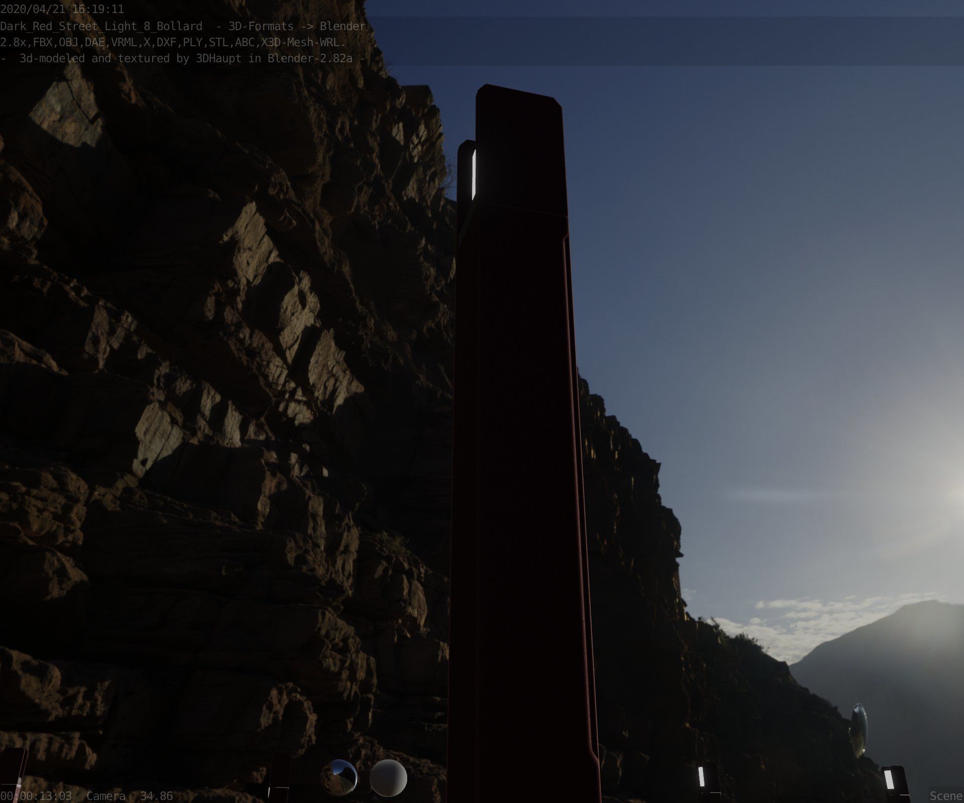 Street Light 8 Bollard 900mm Dark Red Version 1 Low-poly 3D model_16