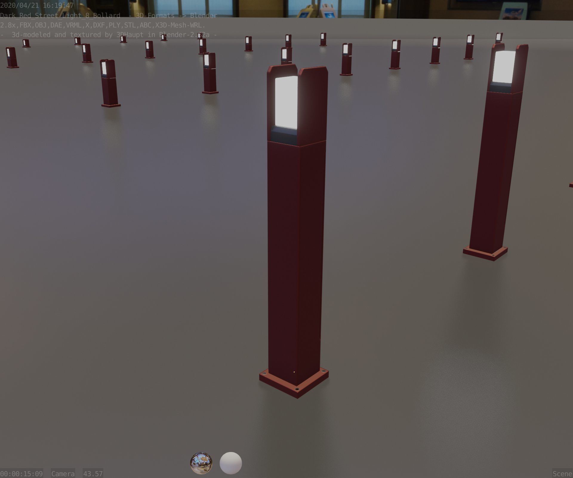 Street Light 8 Bollard 900mm Dark Red Version 1 Low-poly 3D model_69