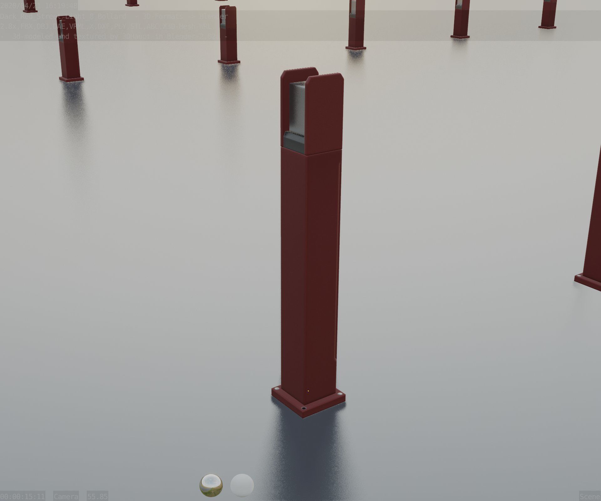 Street Light 8 Bollard 900mm Dark Red Version 1 Low-poly 3D model_71