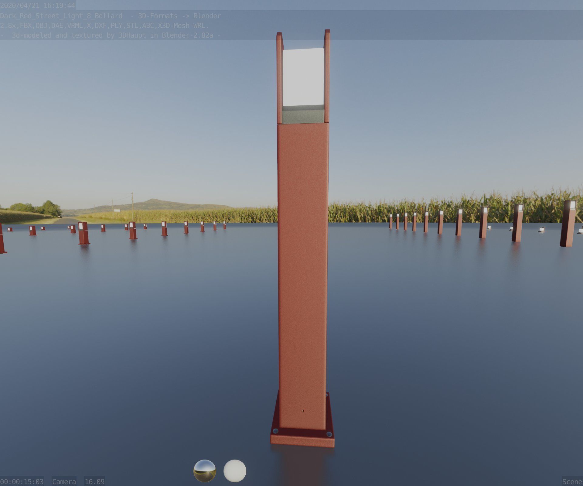 Street Light 8 Bollard 900mm Dark Red Version 1 Low-poly 3D model_63