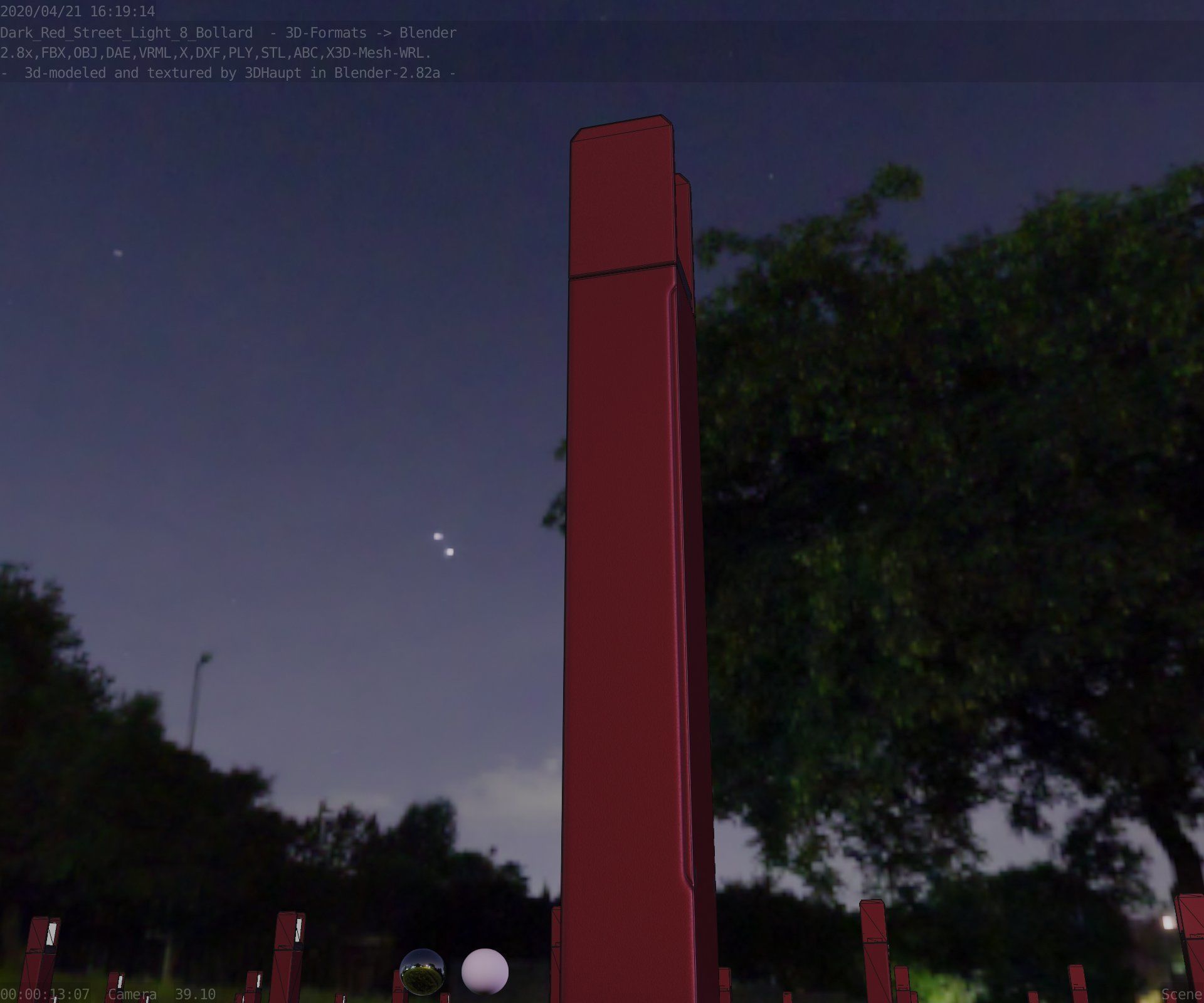 Street Light 8 Bollard 900mm Dark Red Version 1 Low-poly 3D model_20