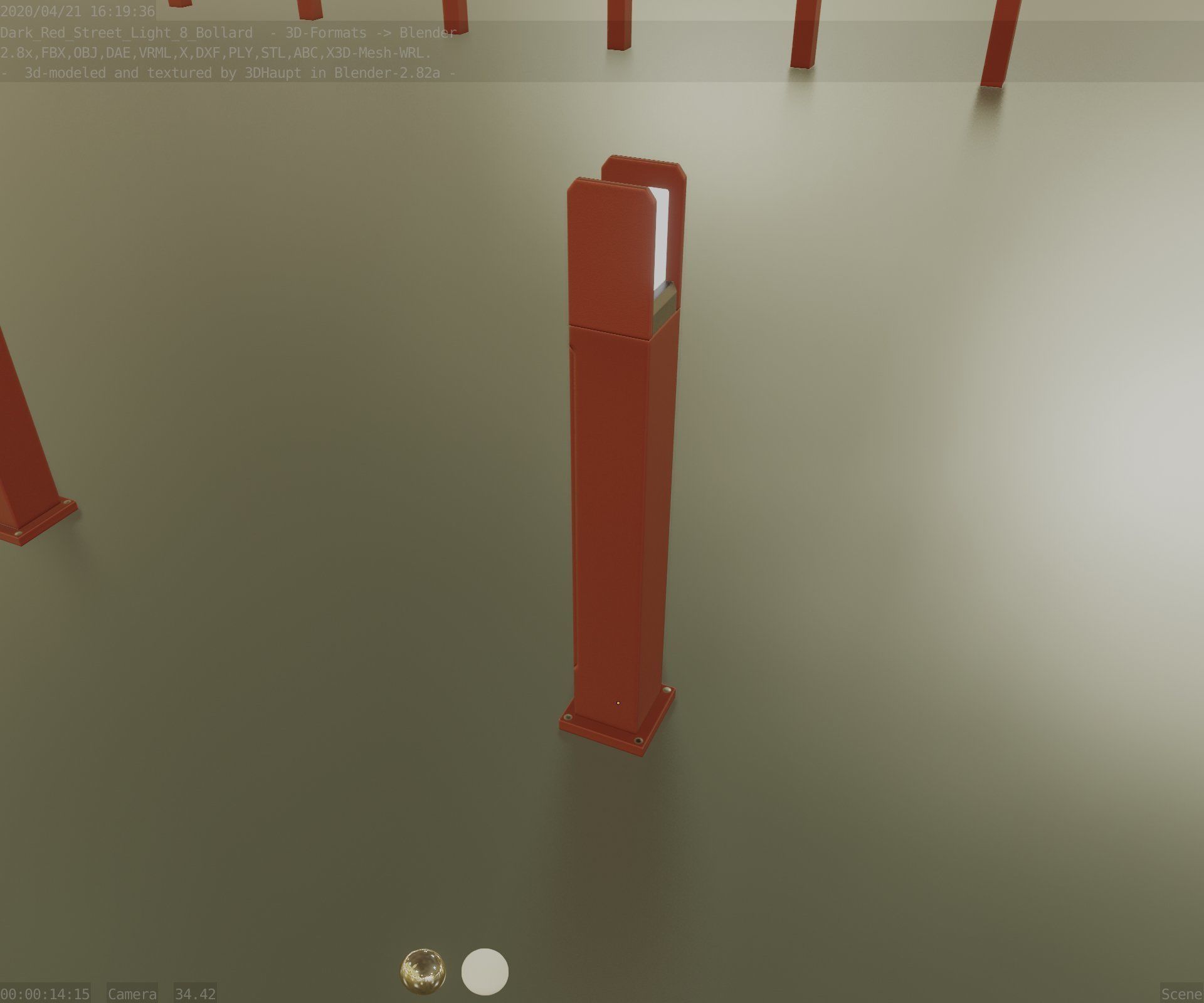 Street Light 8 Bollard 900mm Dark Red Version 1 Low-poly 3D model_51