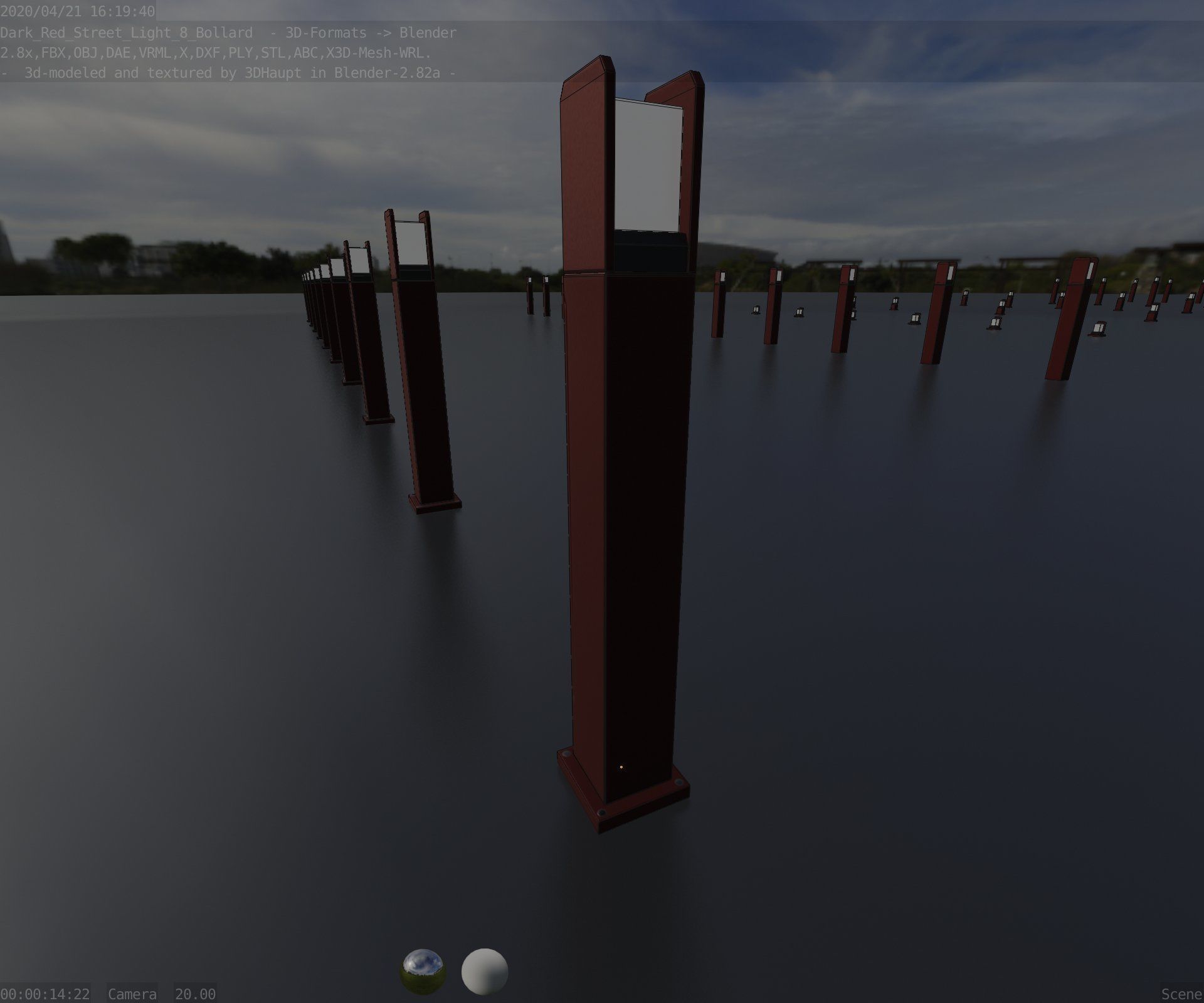 Street Light 8 Bollard 900mm Dark Red Version 1 Low-poly 3D model_58