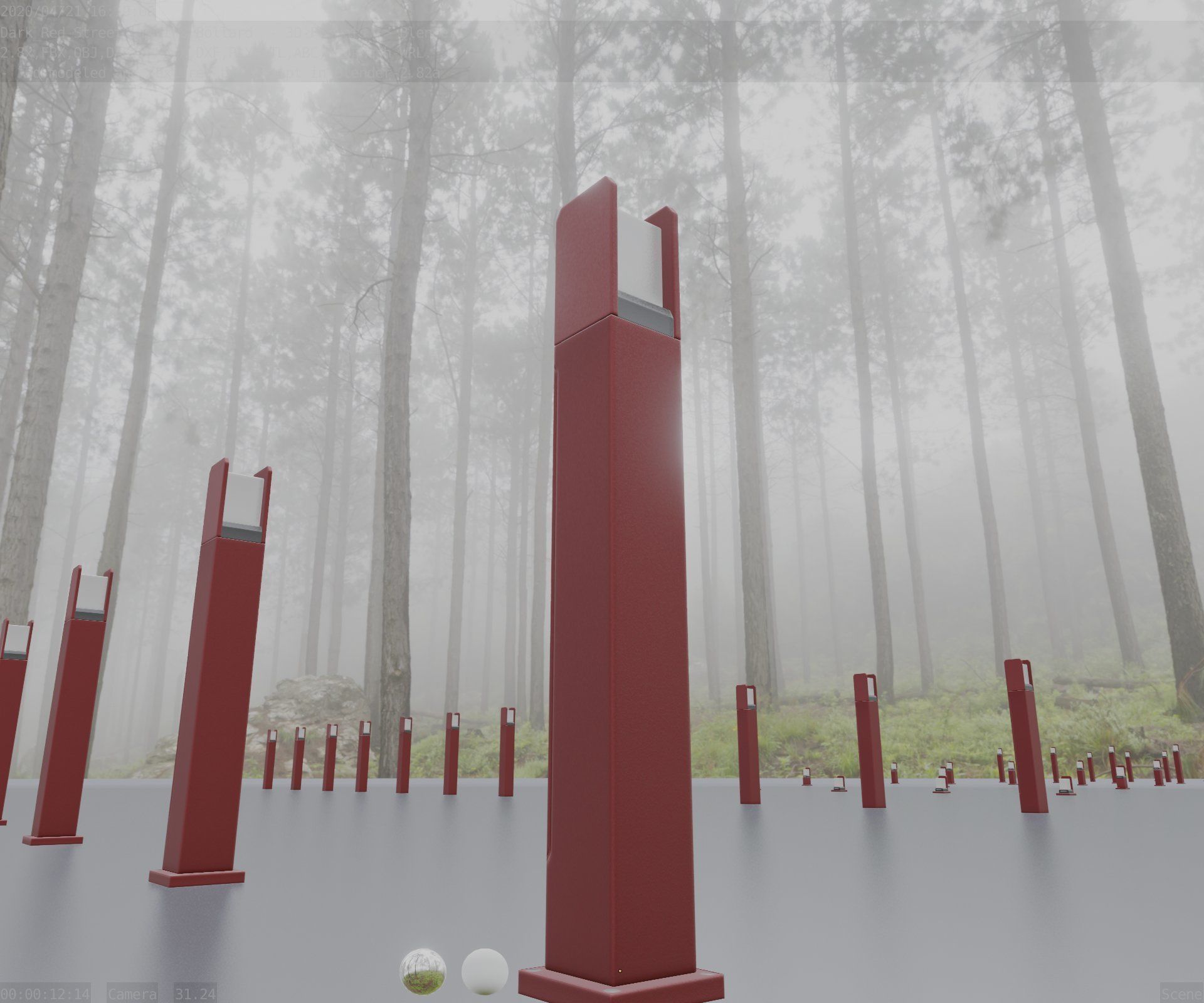 Street Light 8 Bollard 900mm Dark Red Version 1 Low-poly 3D model_11
