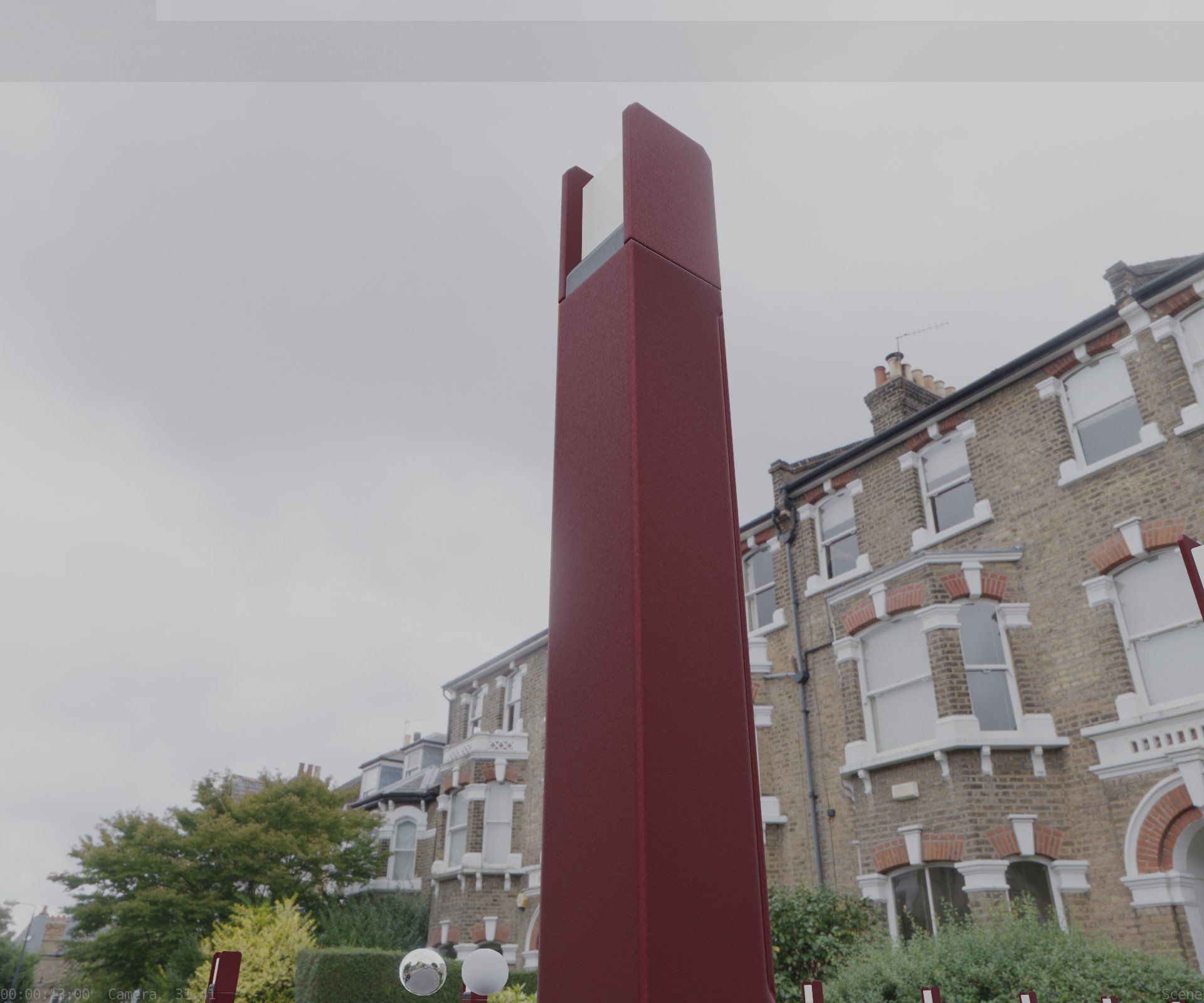 Street Light 8 Bollard 900mm Dark Red Version 1 Low-poly 3D model_13