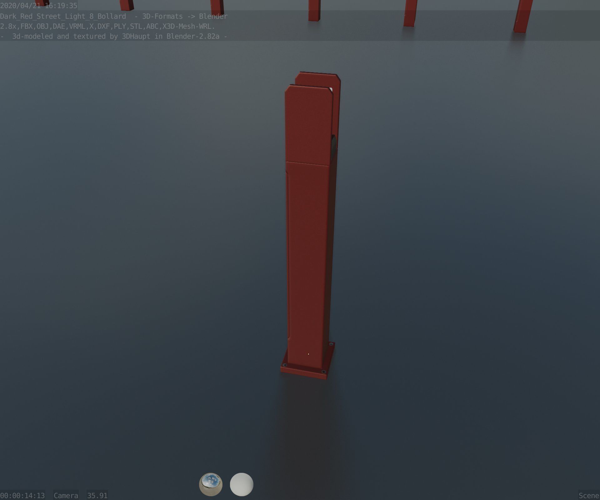 Street Light 8 Bollard 900mm Dark Red Version 1 Low-poly 3D model_49