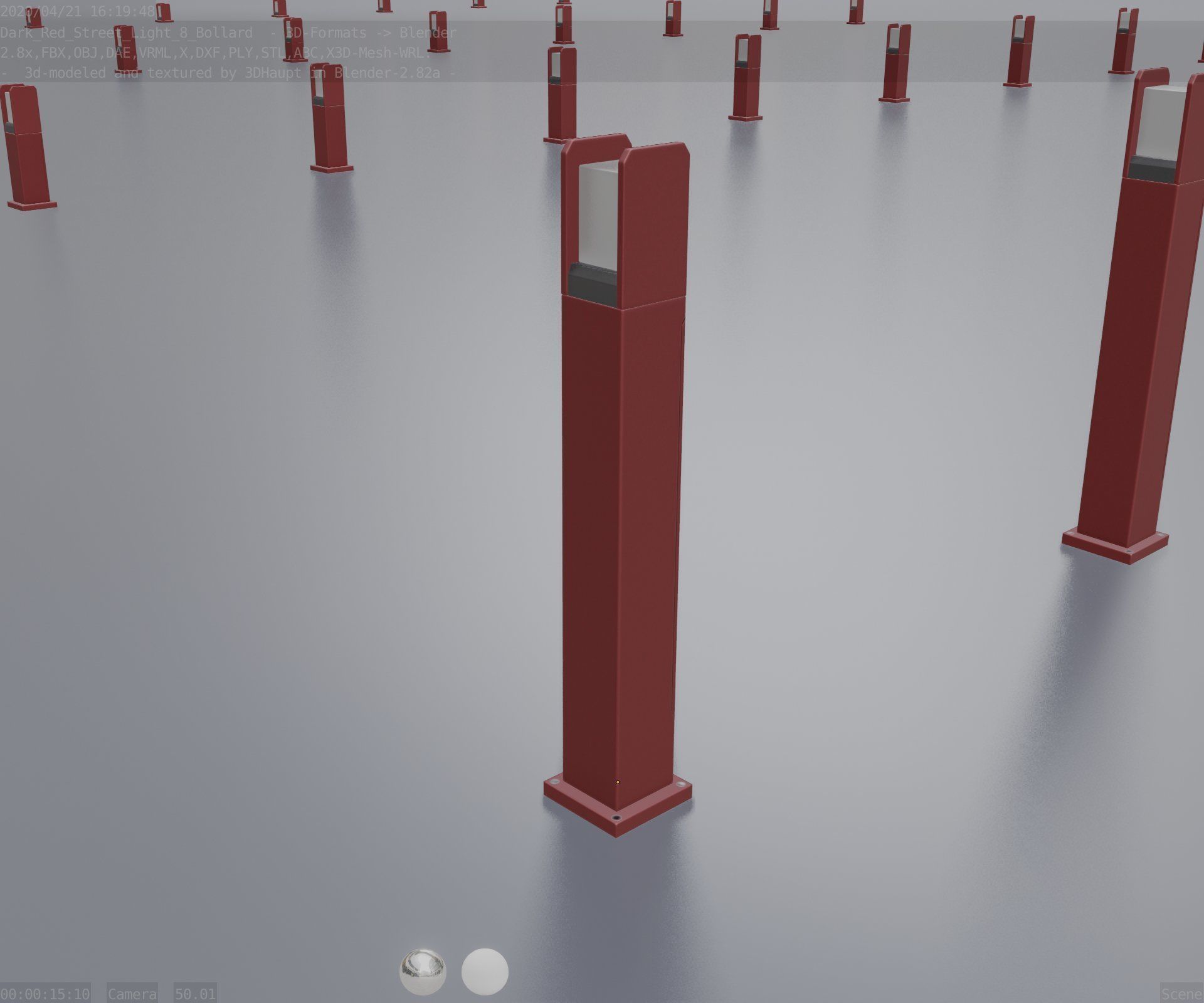 Street Light 8 Bollard 900mm Dark Red Version 1 Low-poly 3D model_70
