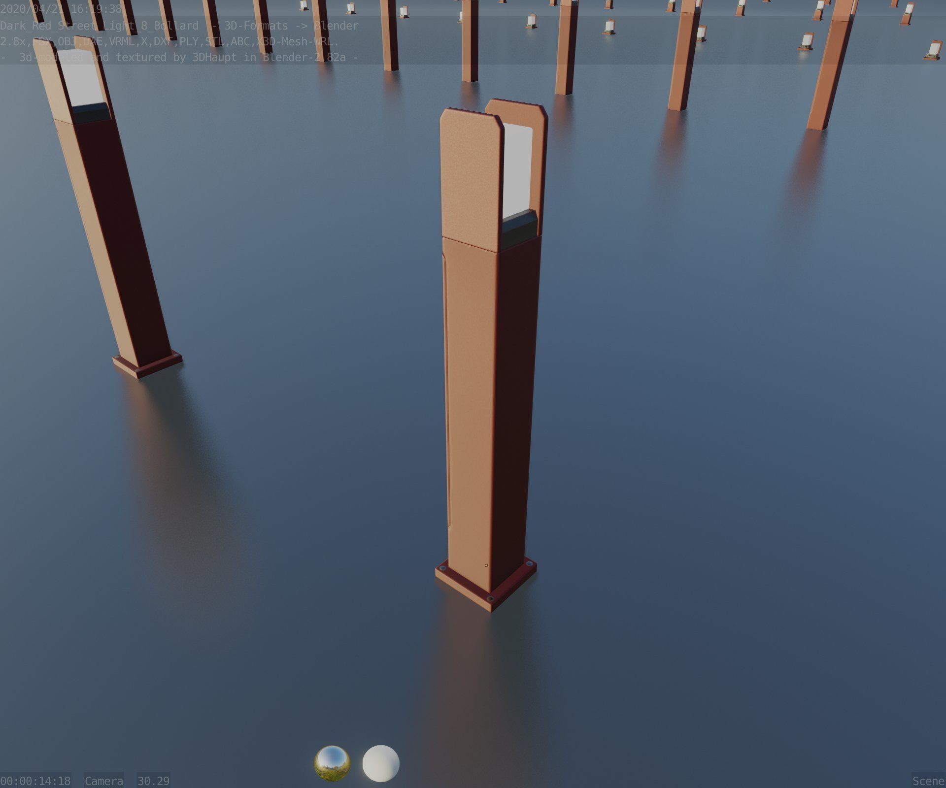 Street Light 8 Bollard 900mm Dark Red Version 1 Low-poly 3D model_54