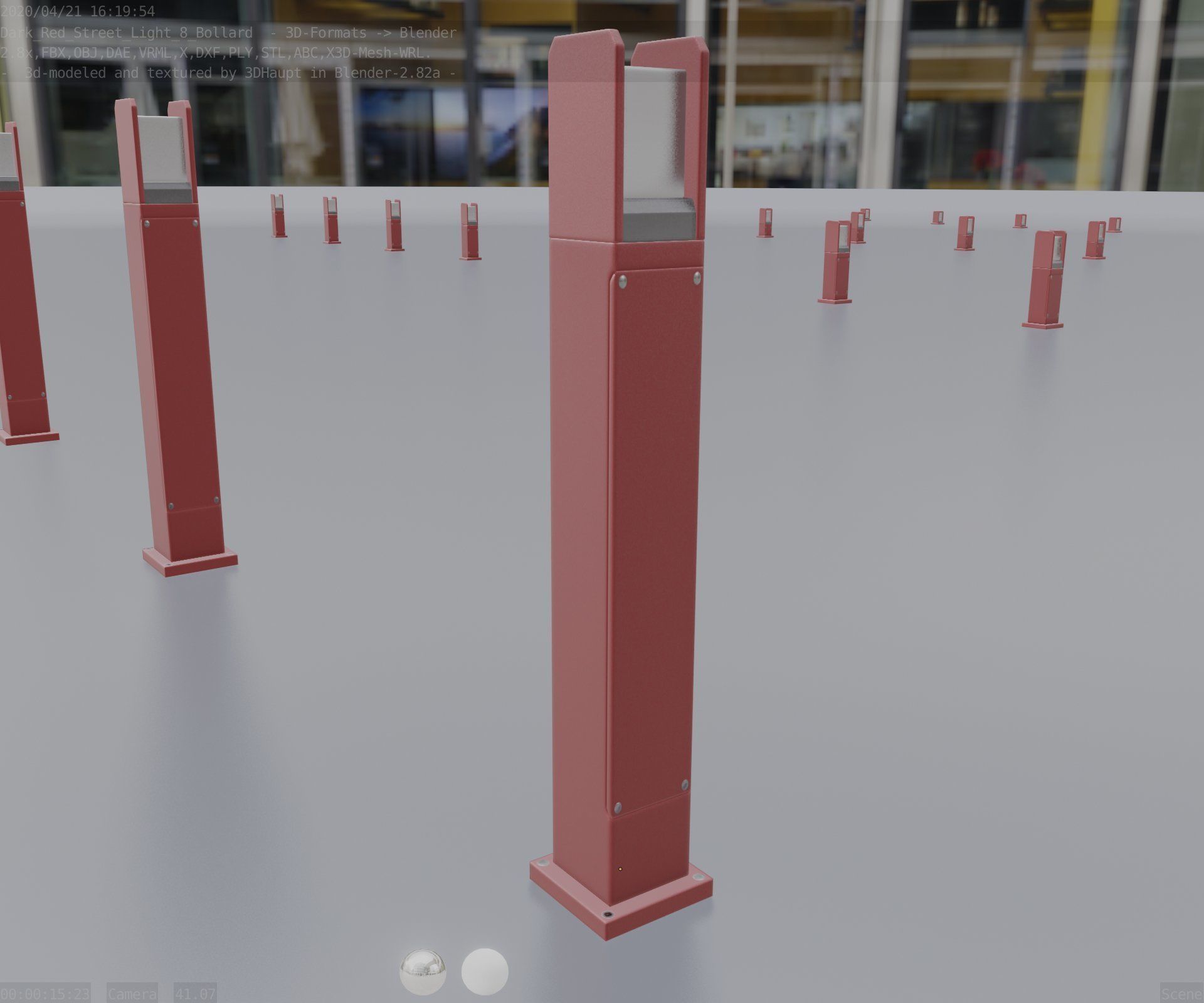 Street Light 8 Bollard 900mm Dark Red Version 1 Low-poly 3D model_83