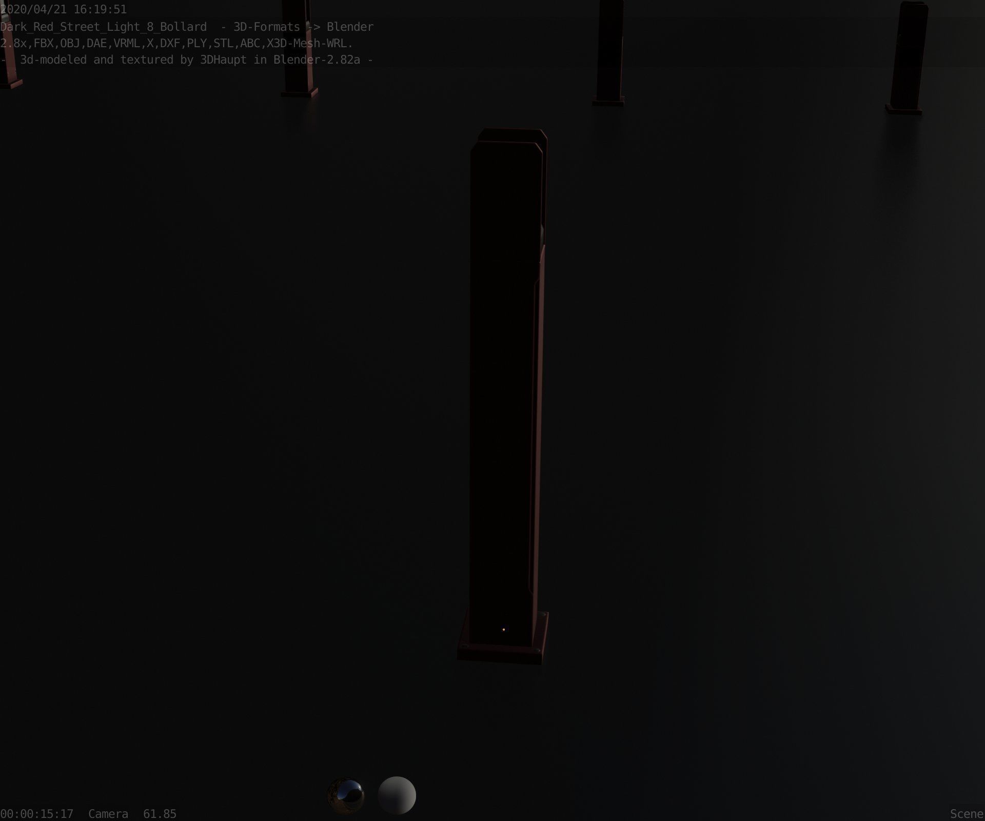 Street Light 8 Bollard 900mm Dark Red Version 1 Low-poly 3D model_77