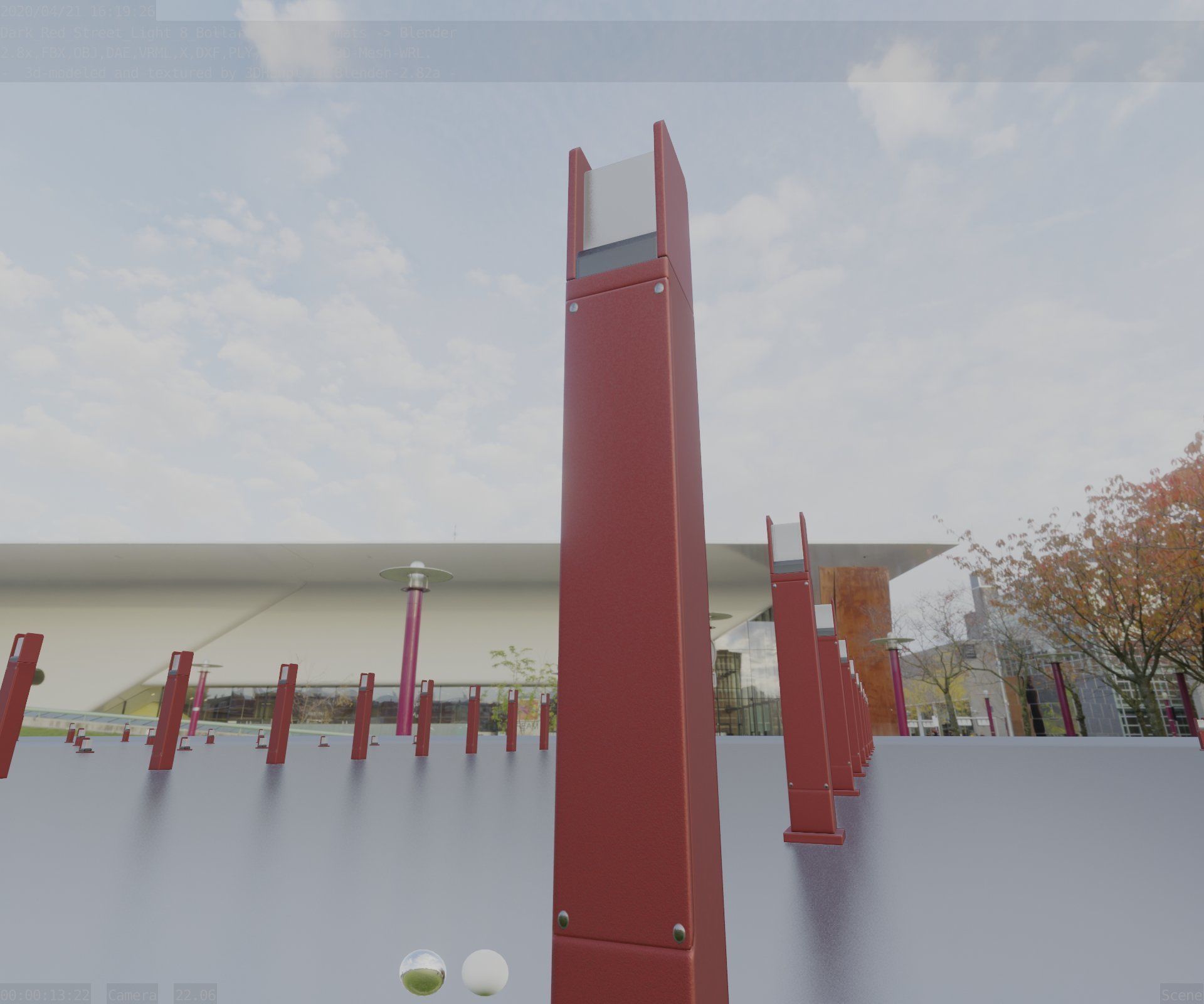 Street Light 8 Bollard 900mm Dark Red Version 1 Low-poly 3D model_34