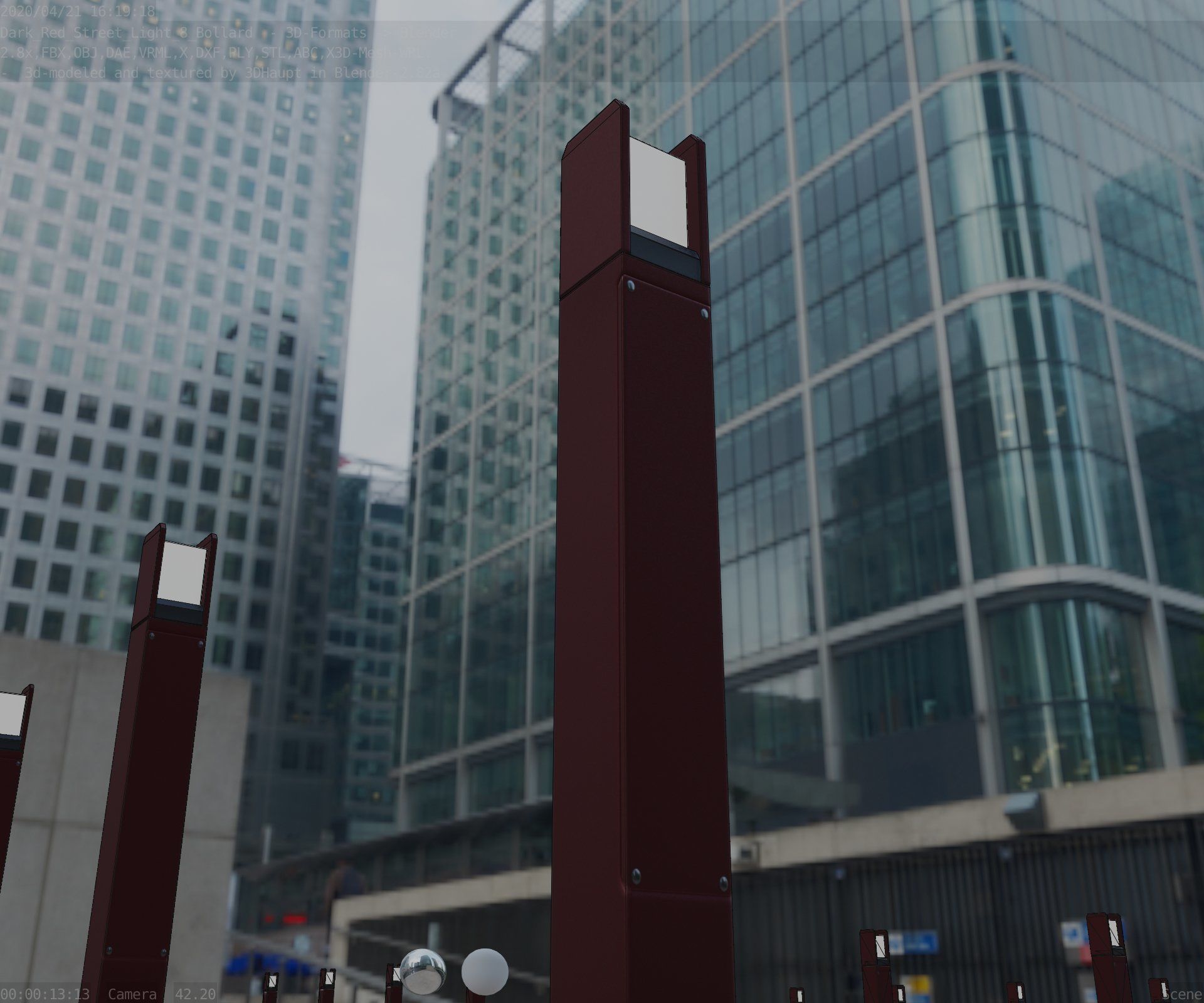 Street Light 8 Bollard 900mm Dark Red Version 1 Low-poly 3D model_26