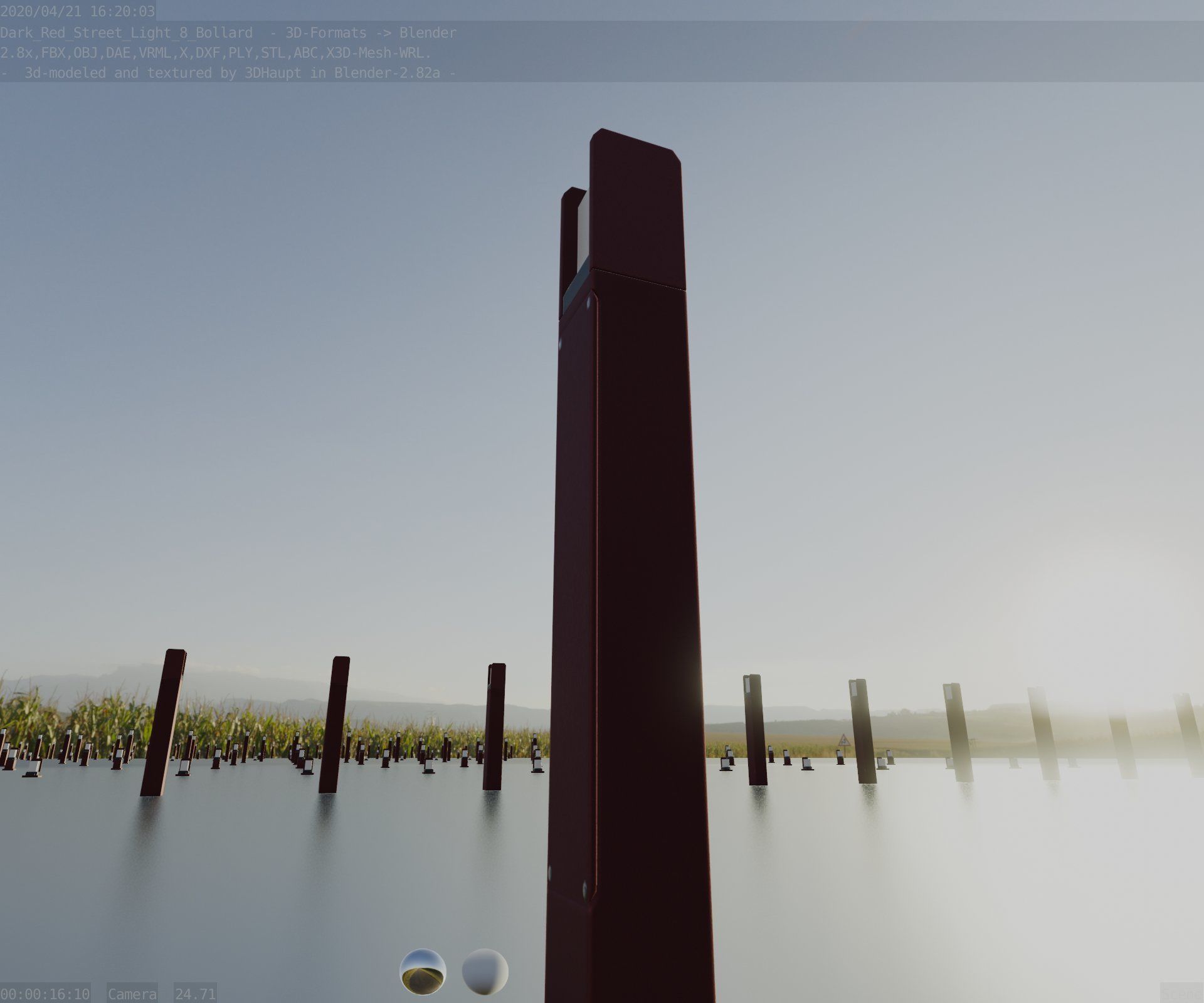 Street Light 8 Bollard 900mm Dark Red Version 1 Low-poly 3D model_94