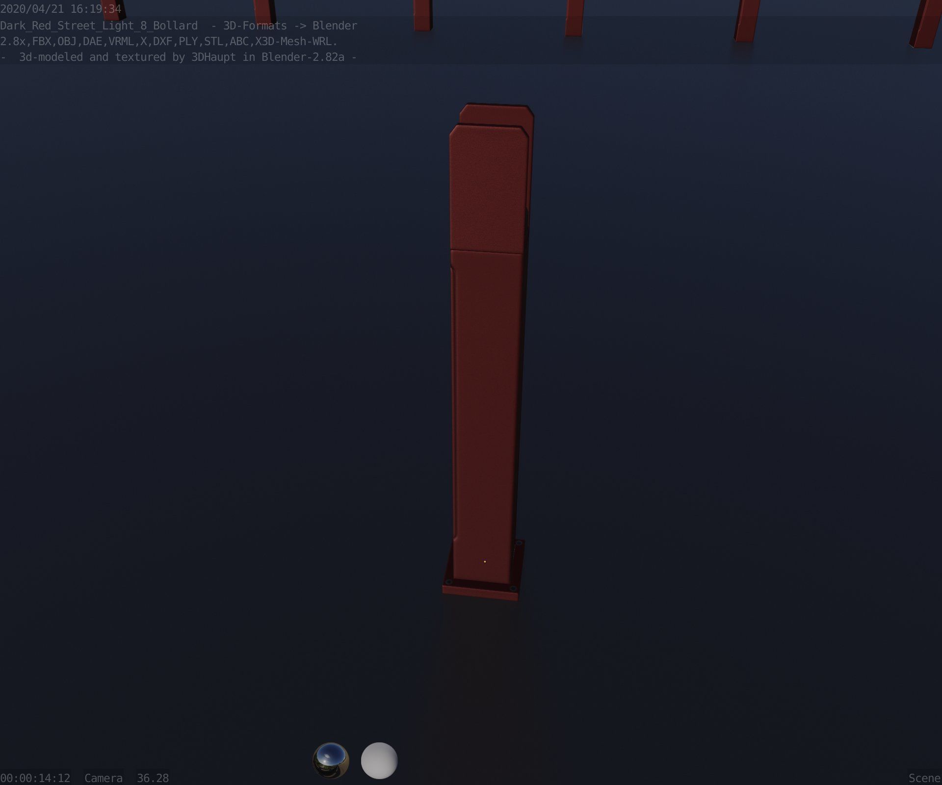 Street Light 8 Bollard 900mm Dark Red Version 1 Low-poly 3D model_48