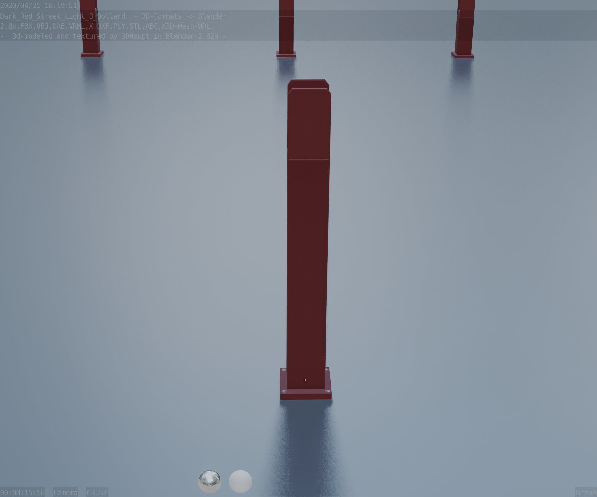 Street Light 8 Bollard 900mm Dark Red Version 1 Low-poly 3D model_76