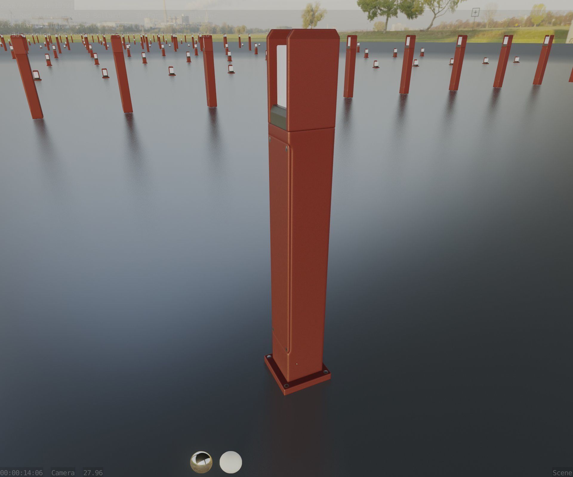 Street Light 8 Bollard 900mm Dark Red Version 1 Low-poly 3D model_42