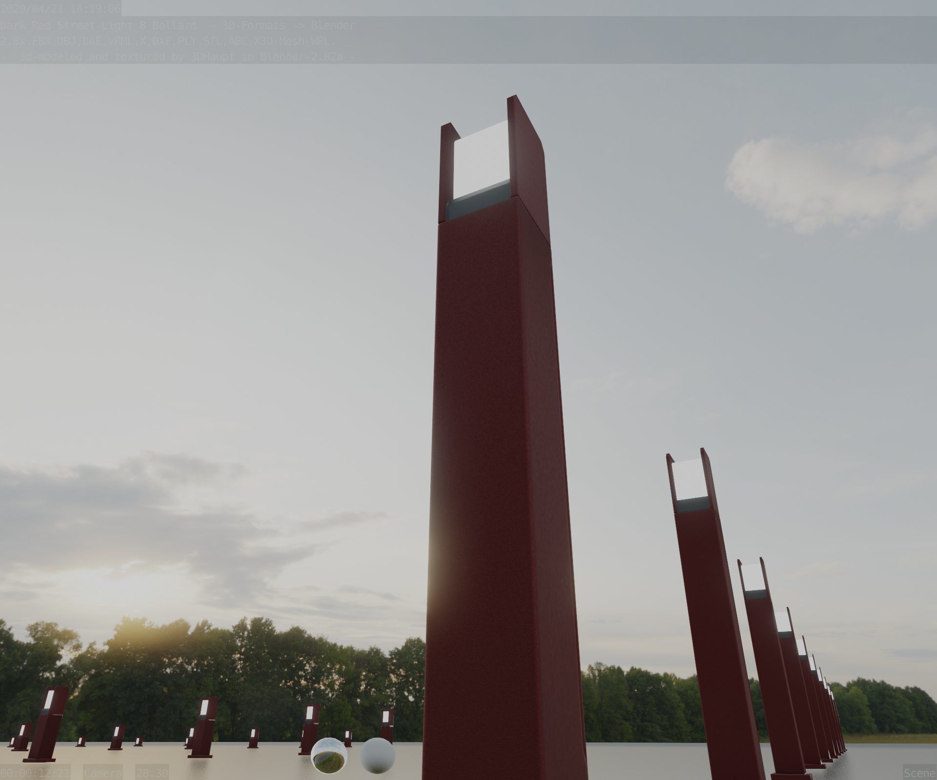 Street Light 8 Bollard 900mm Dark Red Version 1 Low-poly 3D model_8