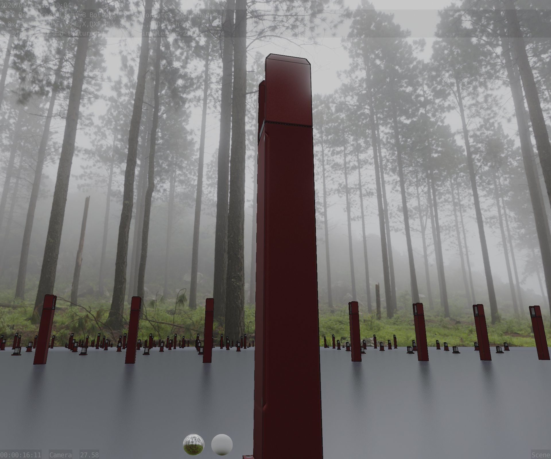 Street Light 8 Bollard 900mm Dark Red Version 1 Low-poly 3D model_95