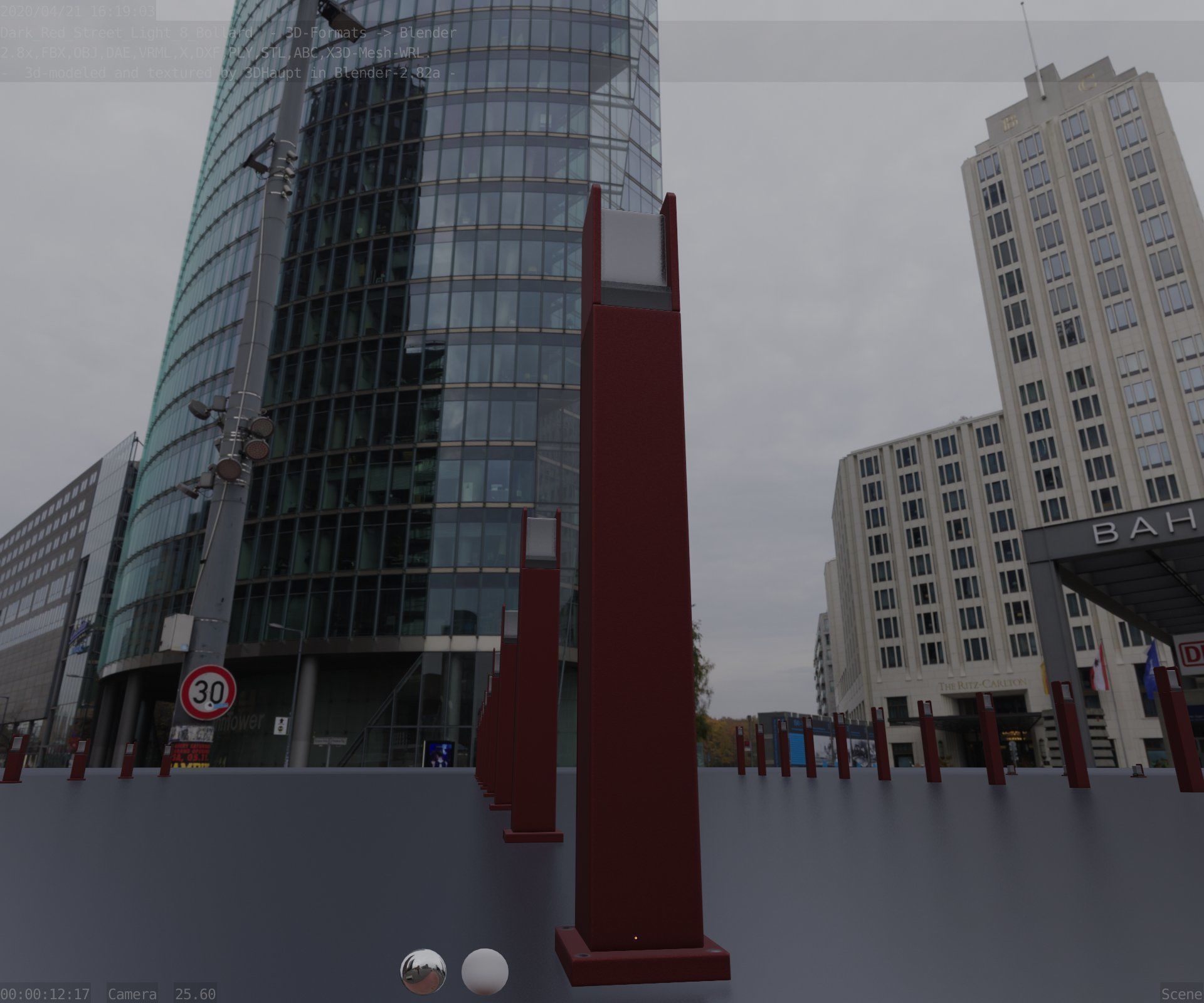 Street Light 8 Bollard 900mm Dark Red Version 1 Low-poly 3D model_4