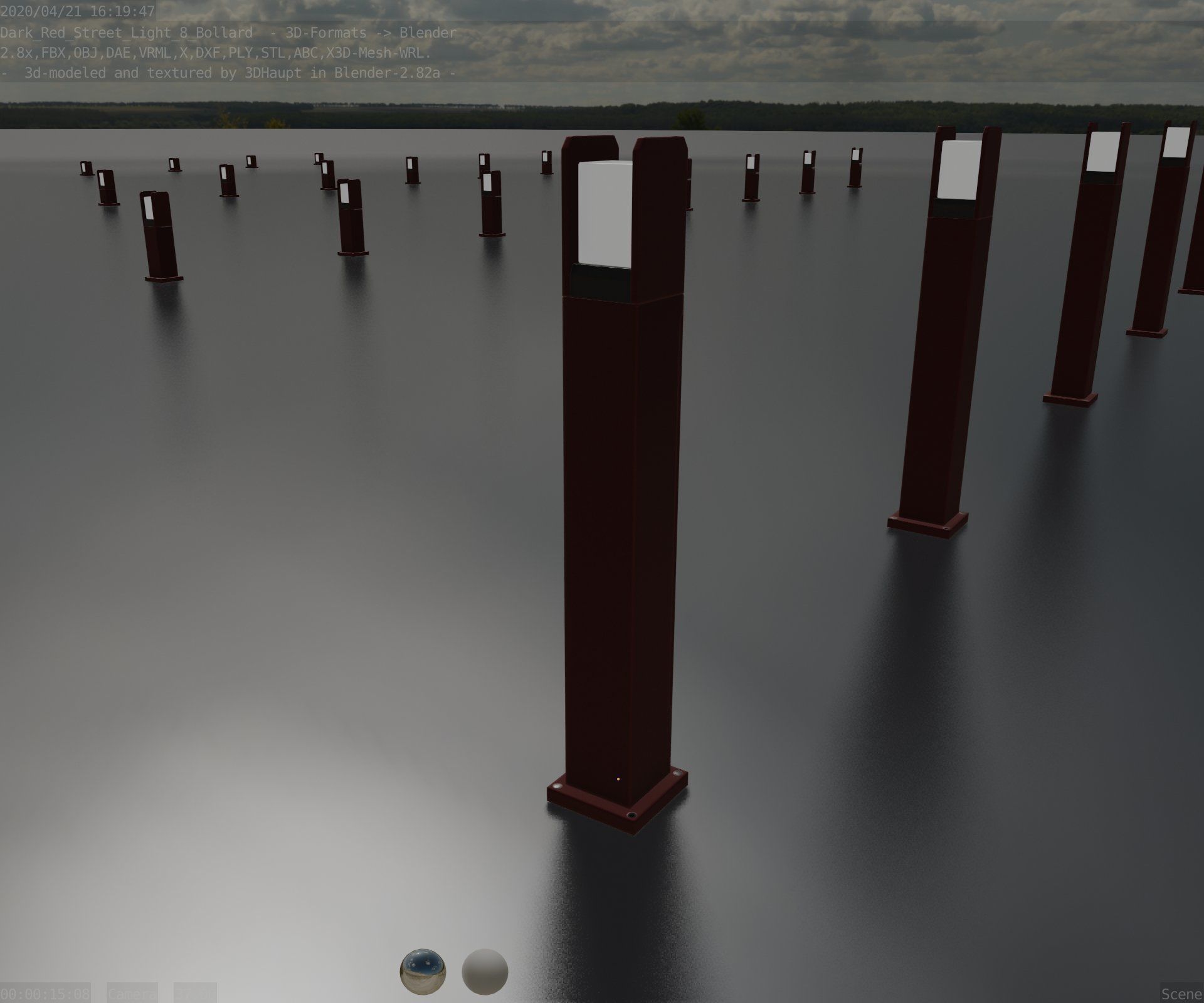 Street Light 8 Bollard 900mm Dark Red Version 1 Low-poly 3D model_68