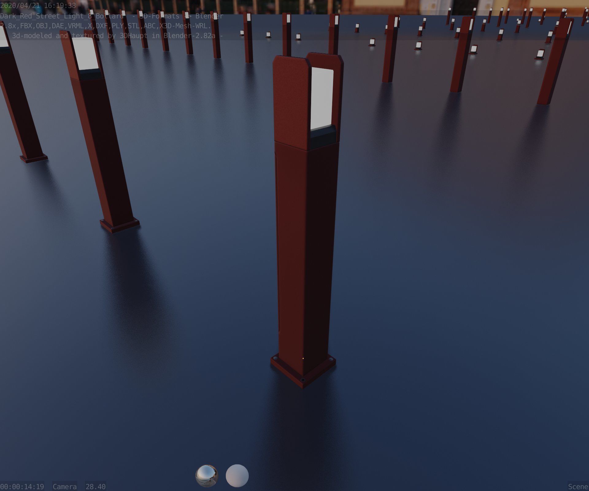 Street Light 8 Bollard 900mm Dark Red Version 1 Low-poly 3D model_55