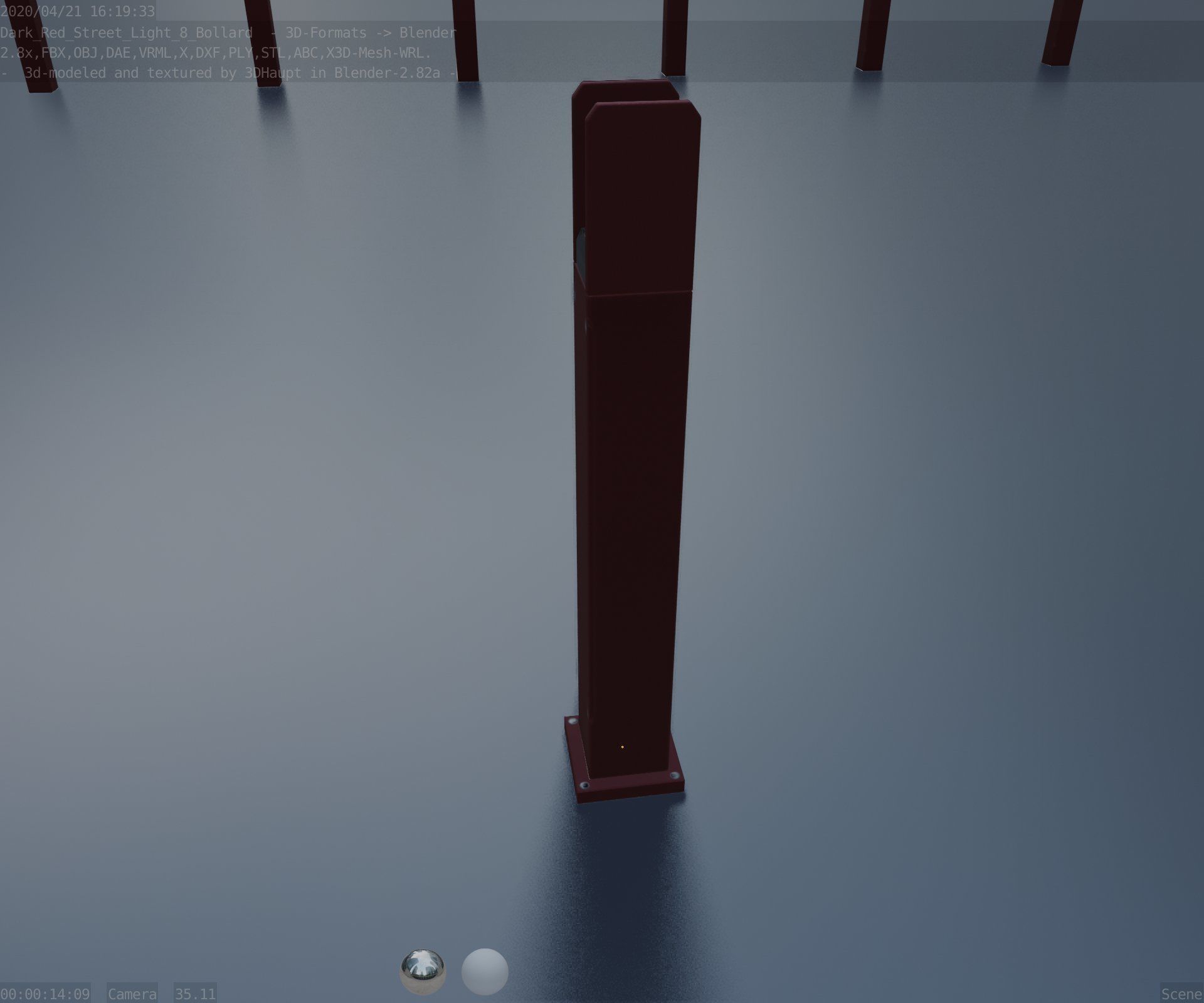 Street Light 8 Bollard 900mm Dark Red Version 1 Low-poly 3D model_45