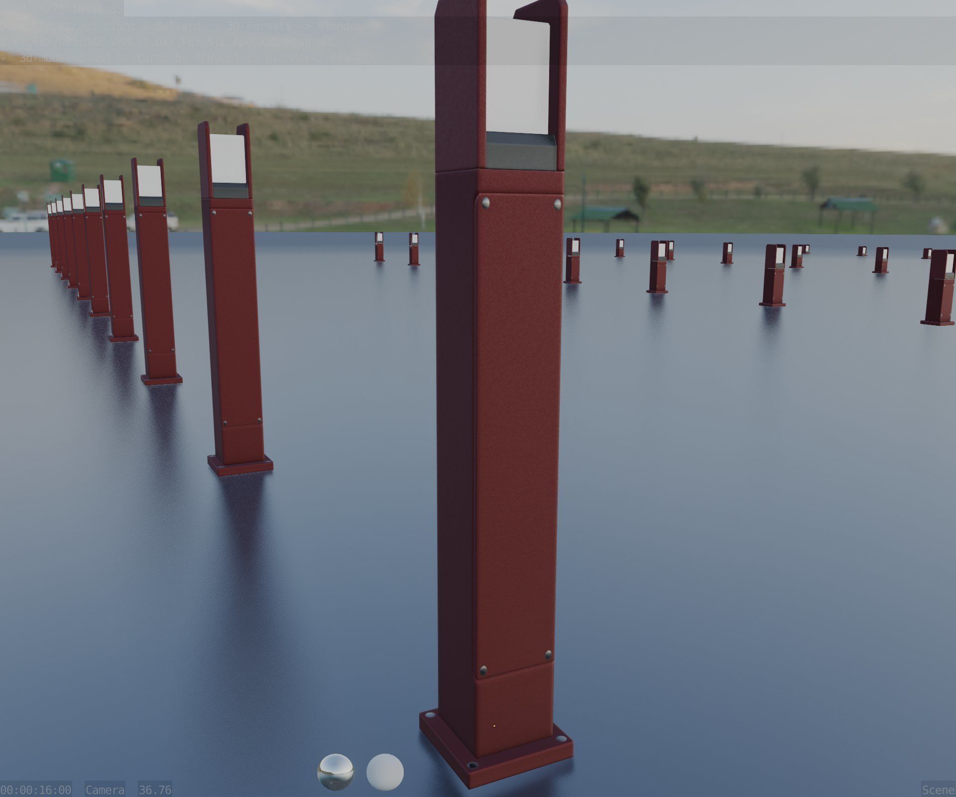 Street Light 8 Bollard 900mm Dark Red Version 1 Low-poly 3D model_84