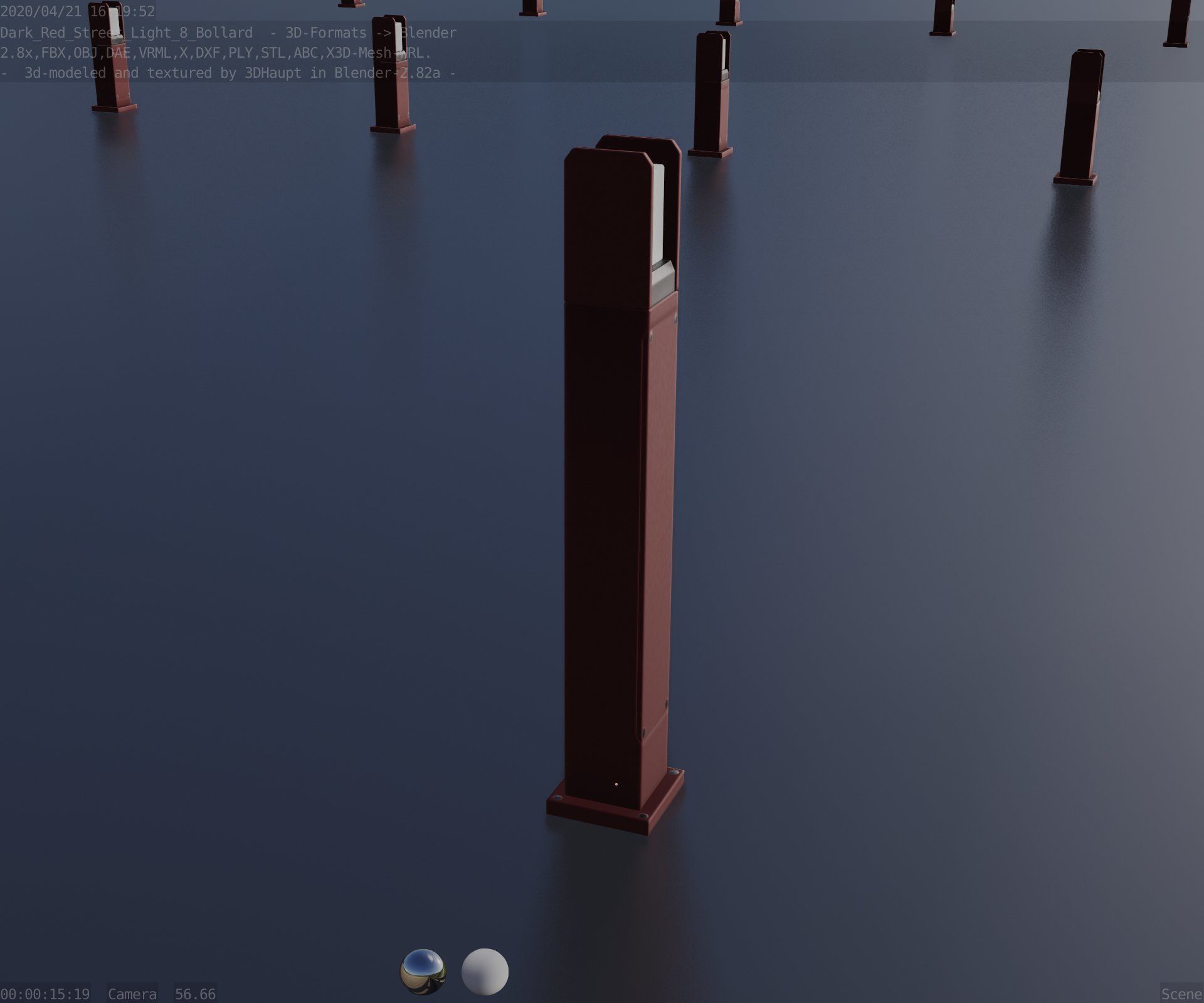 Street Light 8 Bollard 900mm Dark Red Version 1 Low-poly 3D model_79