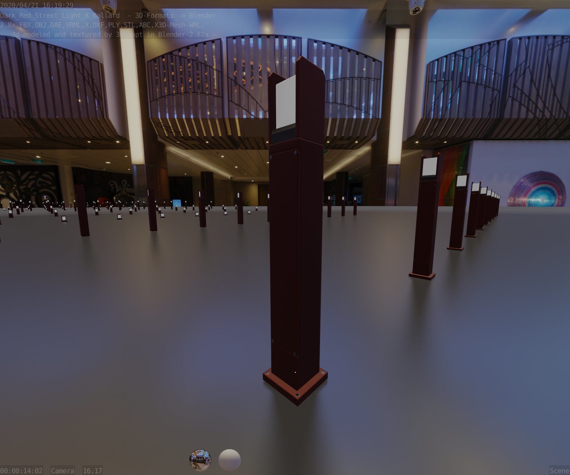 Street Light 8 Bollard 900mm Dark Red Version 1 Low-poly 3D model_38