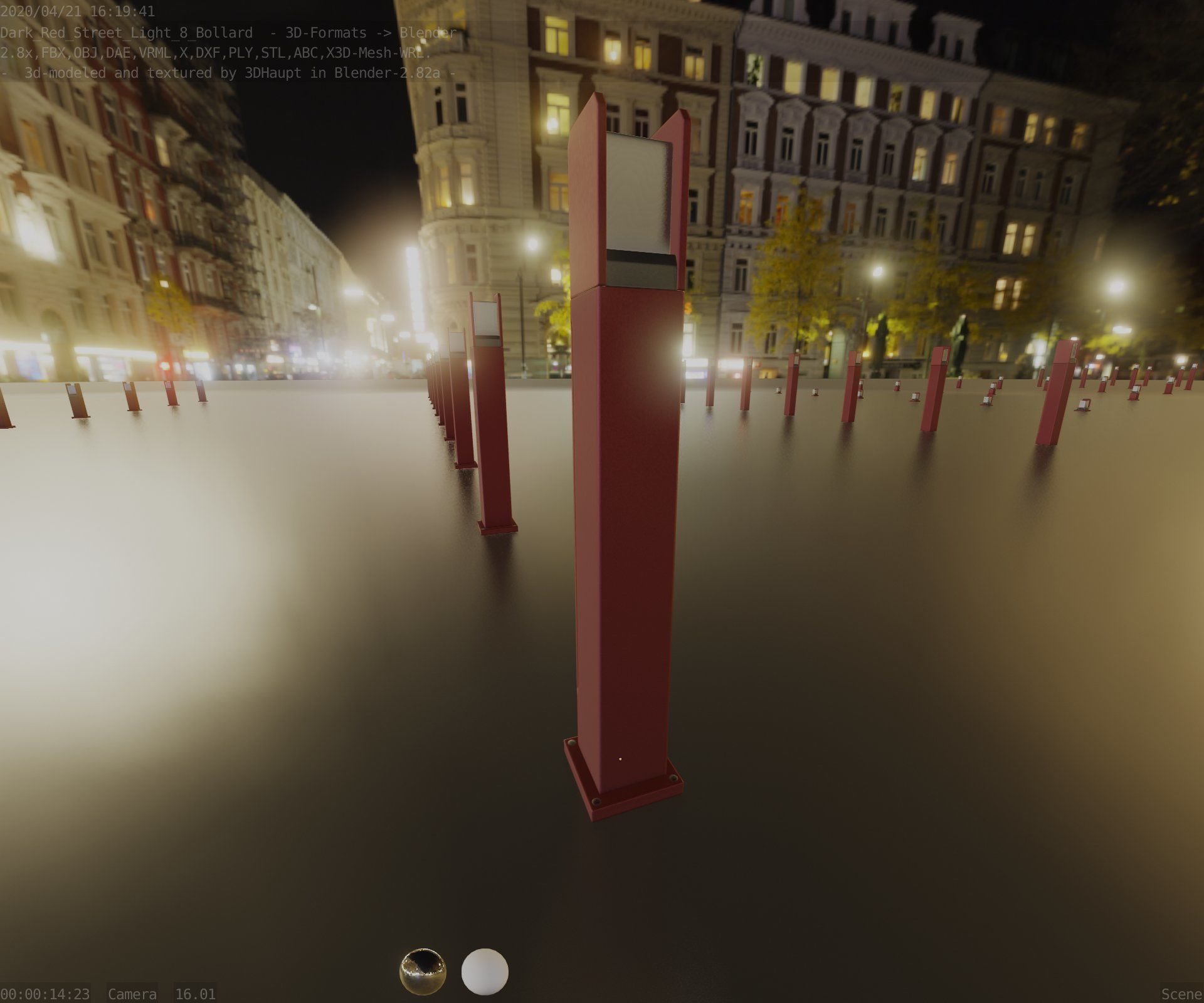 Street Light 8 Bollard 900mm Dark Red Version 1 Low-poly 3D model_59