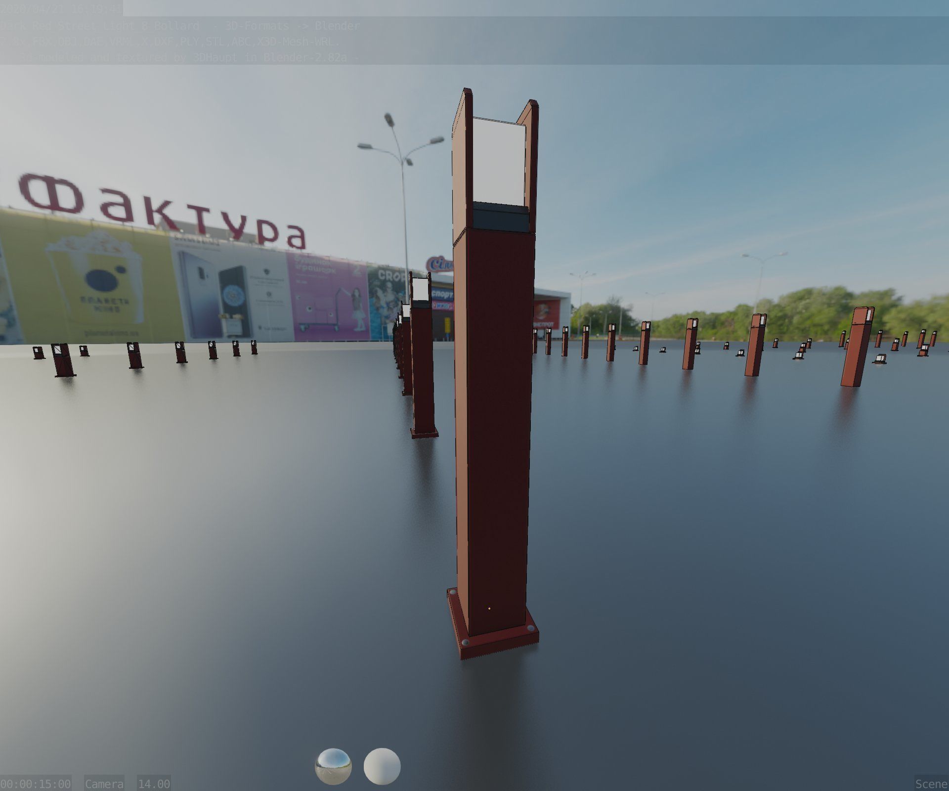 Street Light 8 Bollard 900mm Dark Red Version 1 Low-poly 3D model_60