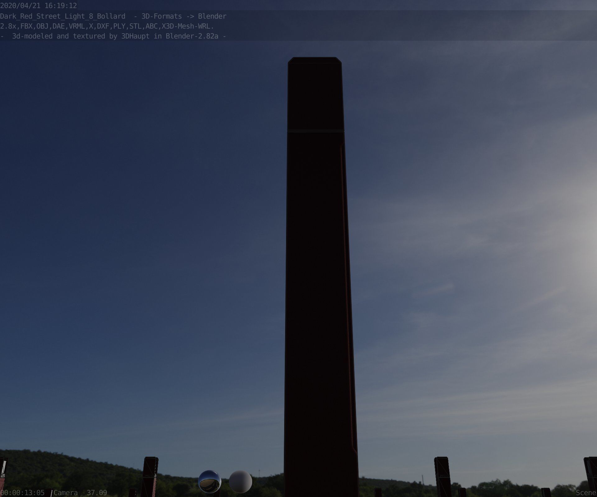 Street Light 8 Bollard 900mm Dark Red Version 1 Low-poly 3D model_18