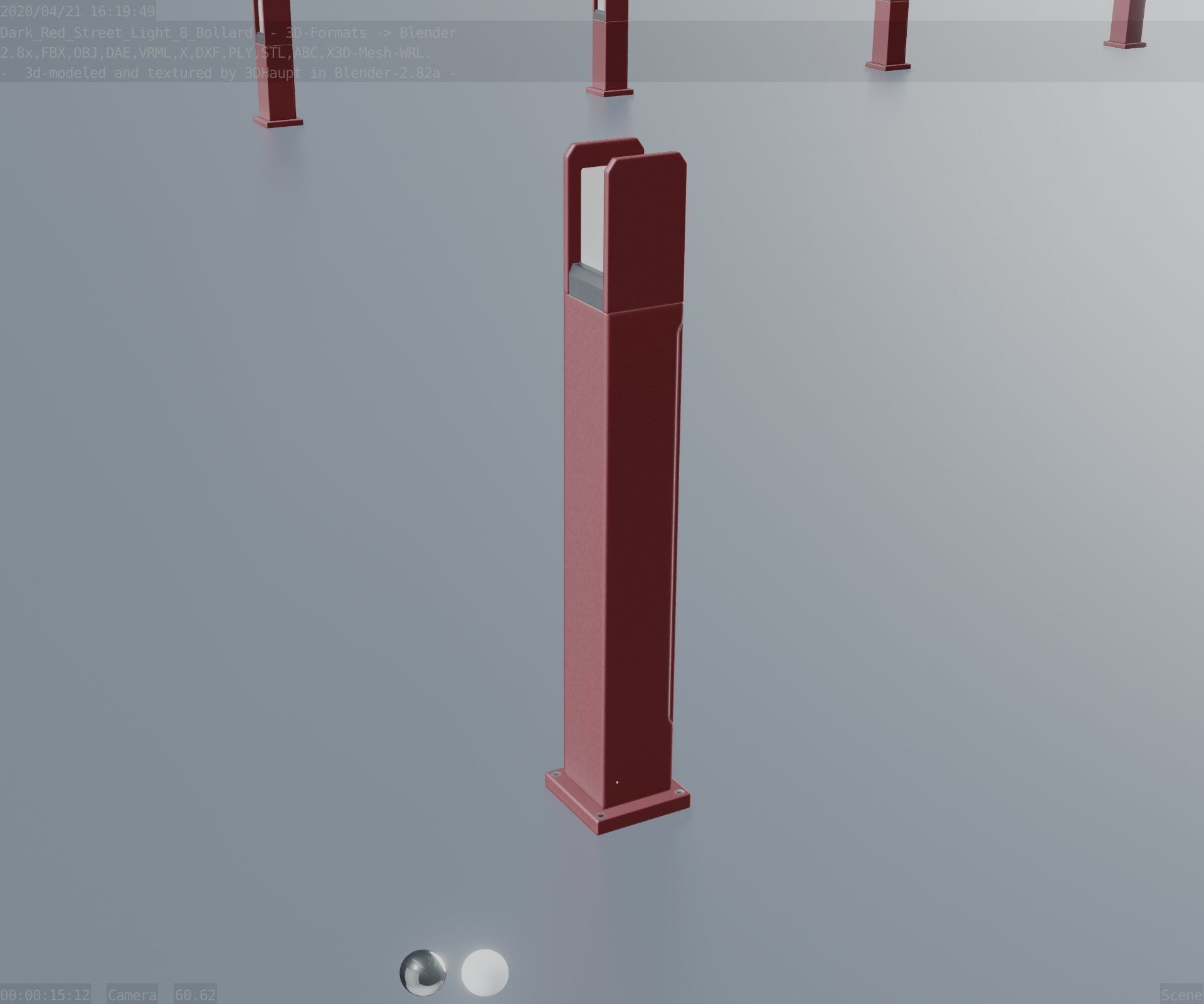 Street Light 8 Bollard 900mm Dark Red Version 1 Low-poly 3D model_72