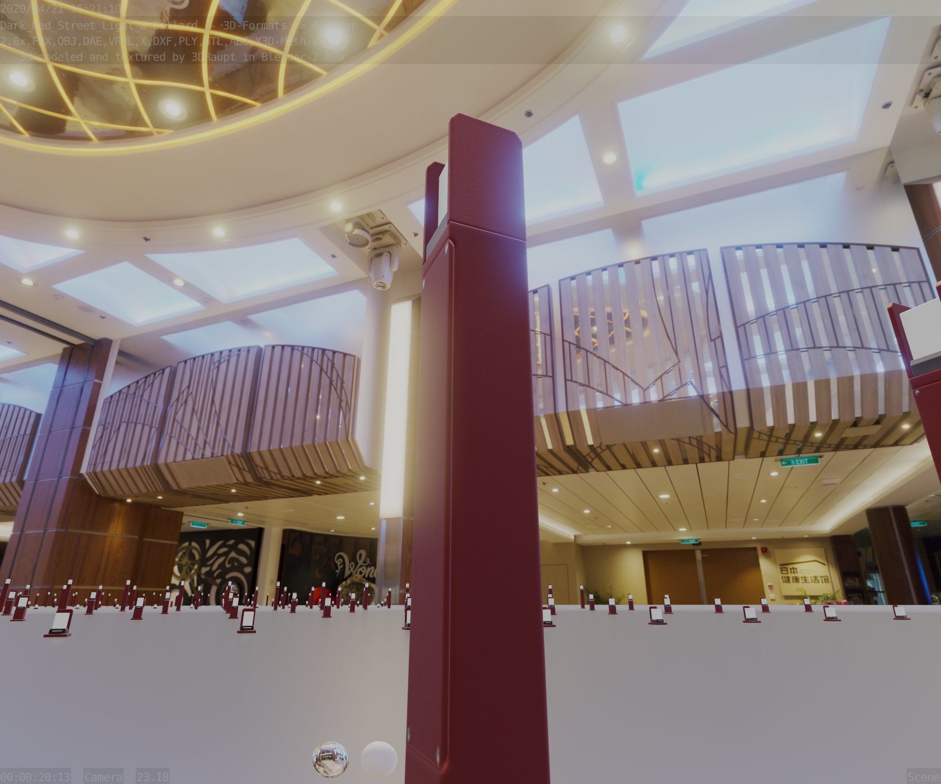 Street Light 8 Bollard 800mm Dark Red Version 4 Low-poly 3D model_93