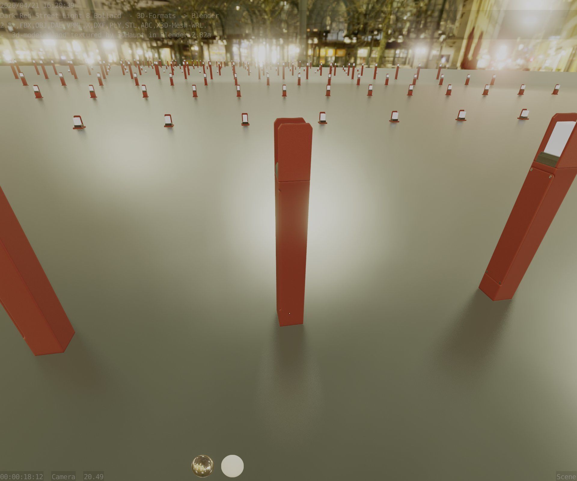 Street Light 8 Bollard 800mm Dark Red Version 4 Low-poly 3D model_44