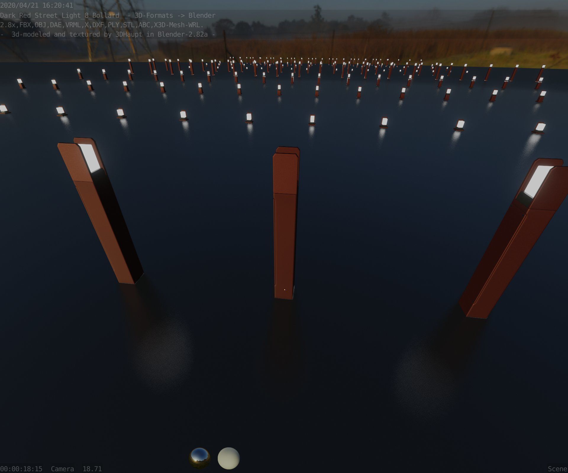 Street Light 8 Bollard 800mm Dark Red Version 4 Low-poly 3D model_47