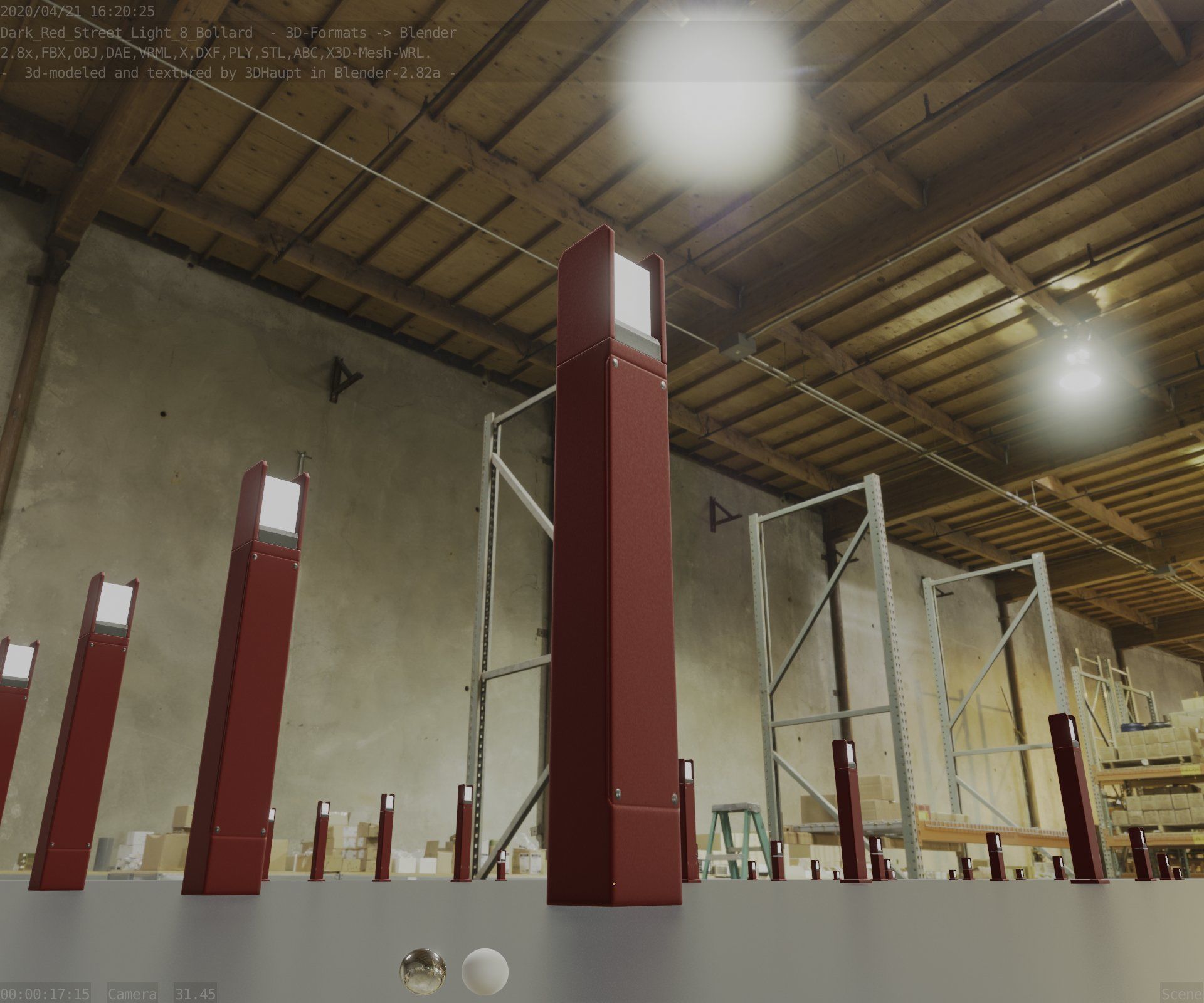 Street Light 8 Bollard 800mm Dark Red Version 4 Low-poly 3D model_23