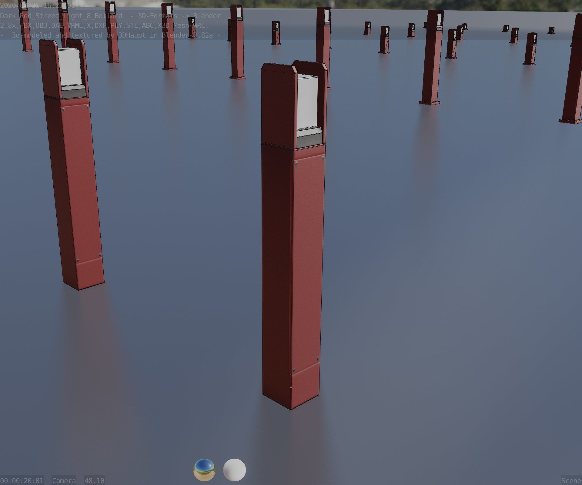 Street Light 8 Bollard 800mm Dark Red Version 4 Low-poly 3D model_81