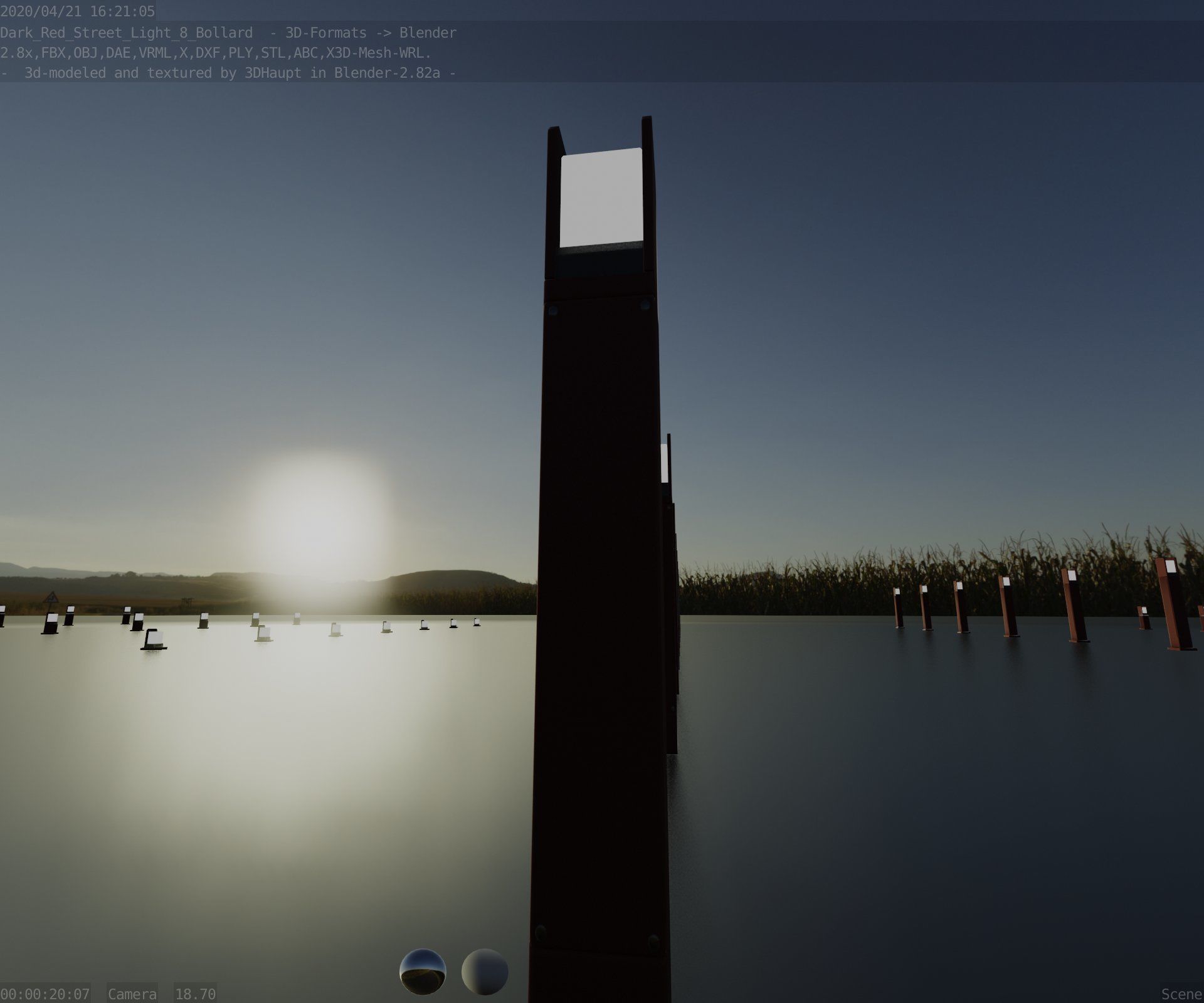 Street Light 8 Bollard 800mm Dark Red Version 4 Low-poly 3D model_87